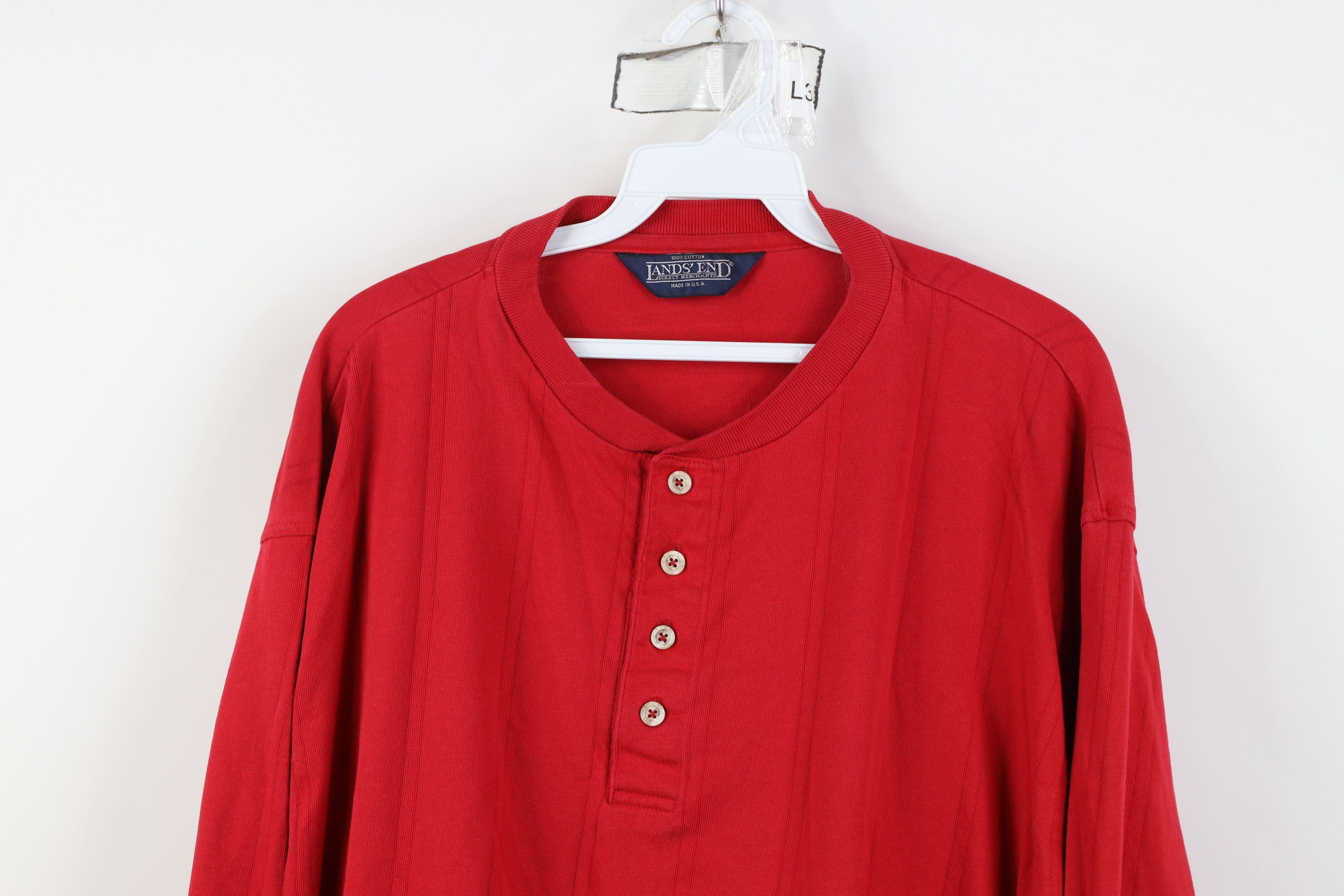 Lands' End Vintage 90s Lands End Knit Long Sleeve Henley T-Shirt USA Size US XL / EU 56 / 4 - 2 Thumbnail