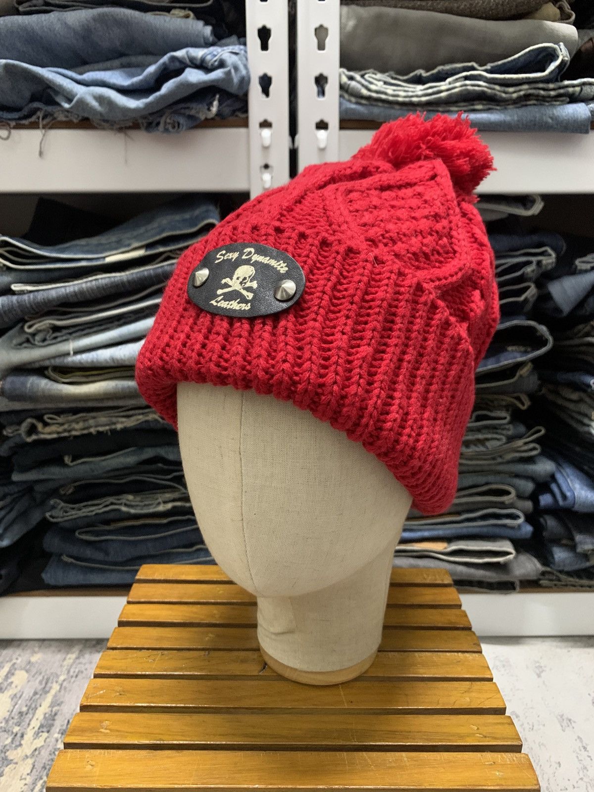 Japanese Brand Sexy Dynamite London Red Knit Beanie Hat Skull Crossbones Size ONE SIZE - 2 Thumbnail