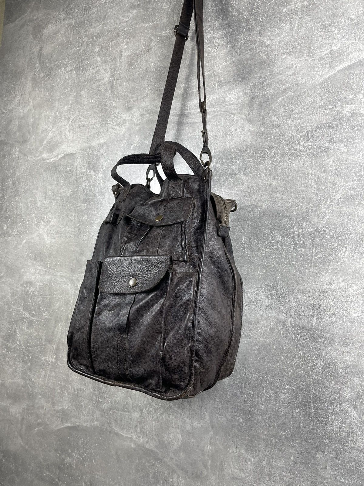 Genuine Leather Artisan Gray Avant Garde Leather Multipocket Shoulder Bag Size ONE SIZE - 6 Thumbnail