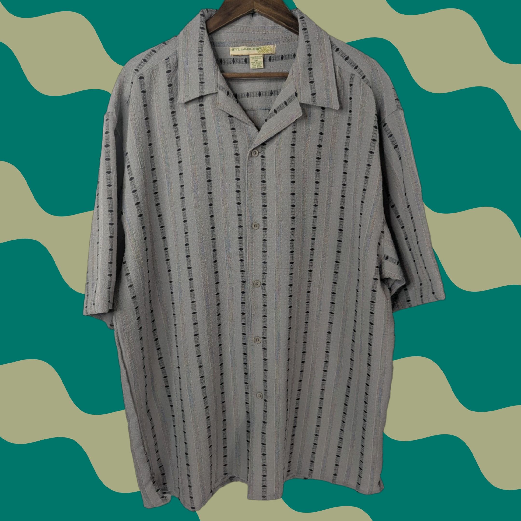 Vintage VINTAGE Syllables System Button-Up Shirt 2XL Gray Short Sleeve Collared Men Casual Vintage Size US XXL / EU 58 / 5 - 1 Thumbnail