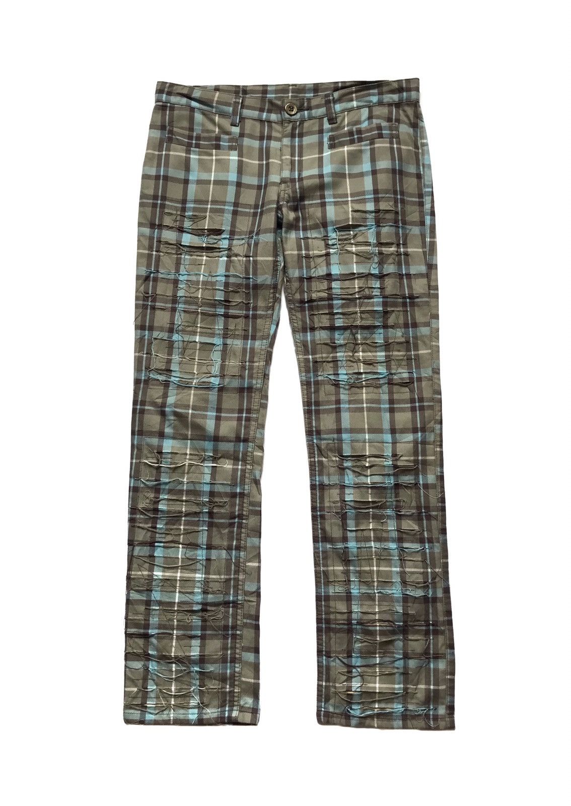 image of Hysteric Glamour Tartan Distressed Pants in Blue Tartan, Women's (Size 30)