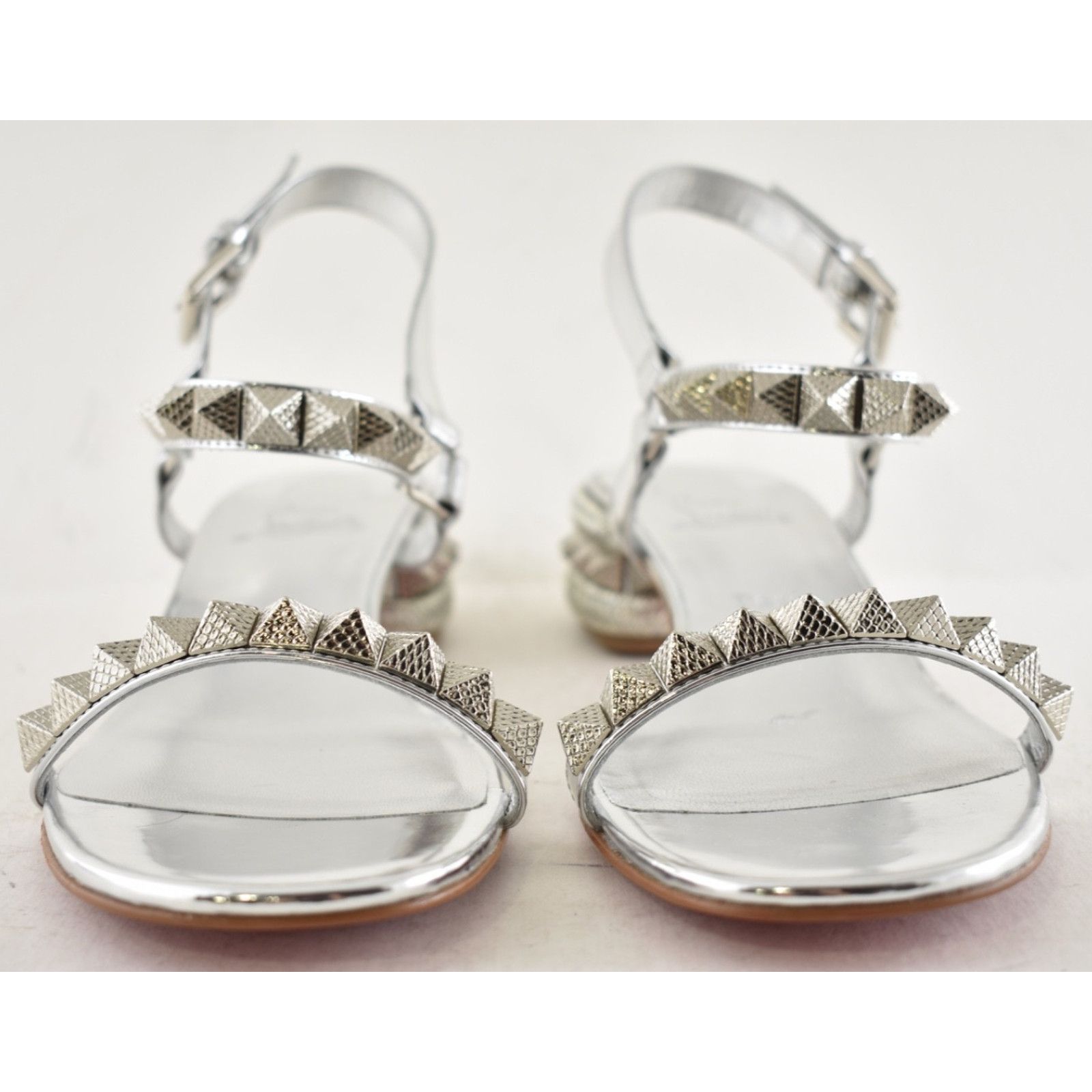 Christian Louboutin Christian Louboutin Pyrasand 30 Silver Block Heel Sandal 38 Size US 8 / IT 38 - 10 Thumbnail