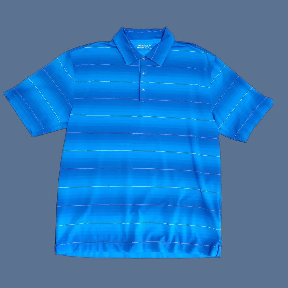 Nike Nike Golf Polo Shirt Mens Large Blue Striped Dri-Fit Stretch Pique Shirt Nike Brand Golf Model 256501-447 Size US L / EU 52-54 / 3 - 1 Thumbnail