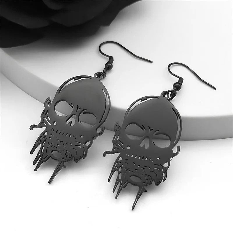 Jewelry Halloween Black Skull Drop Earrings Jewelry Gift Size ONE SIZE - 1 Thumbnail
