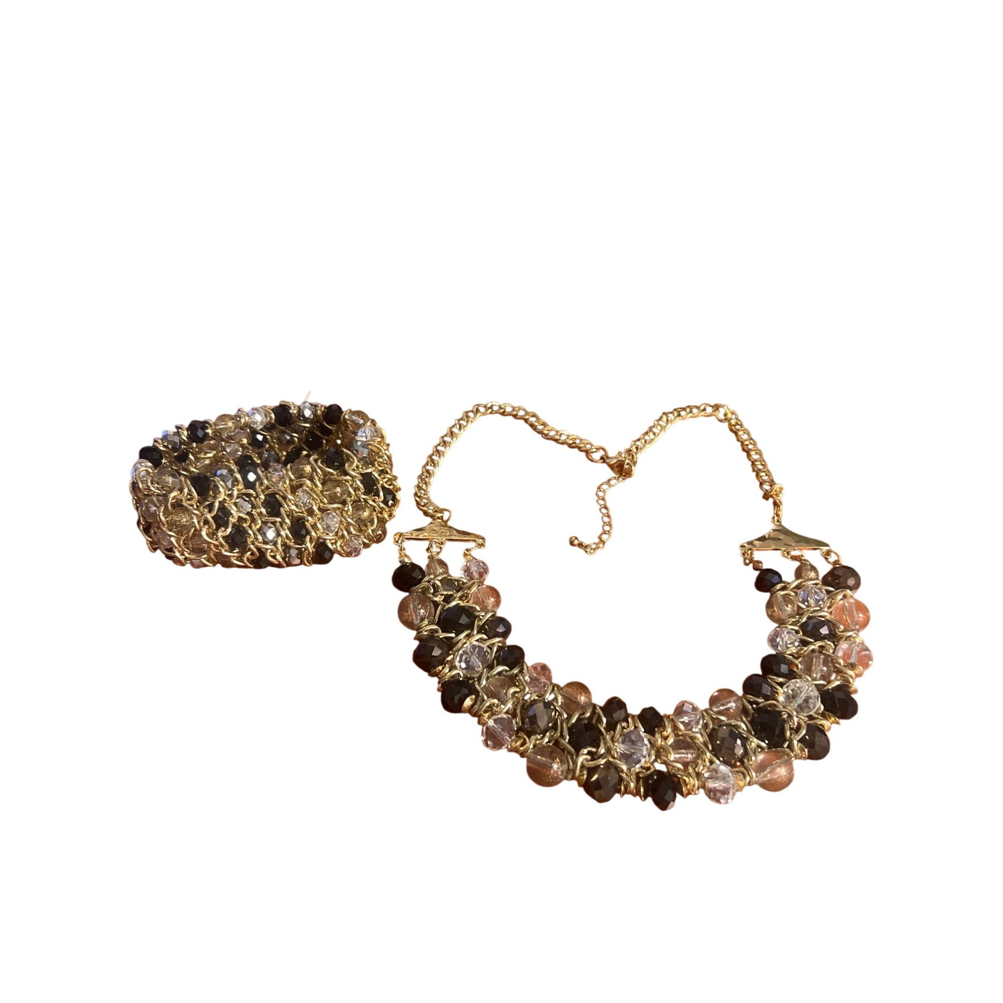Other Vintage Necklace Bracelet Set Gold Tone Glass Acrylic Bead S Size ONE SIZE - 1 Thumbnail