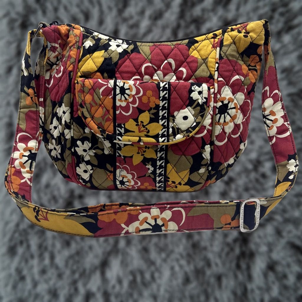 Vera Bradley Vera Bradley Crossbody Bag Hobo Womens Quilted Floral Purse Multicolor Red Yellow 12x8x5 Medium Zip Size ONE SIZE - 1 Thumbnail