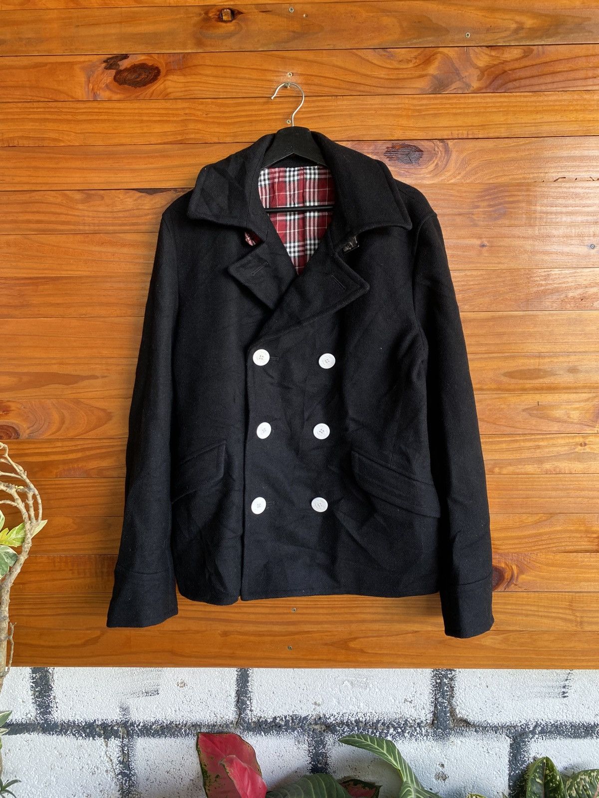 Japanese Brand Vintage Palms and Labske Black Wool Peacoat Plaid Lining Size US M / EU 48-50 / 2 - 3 Thumbnail