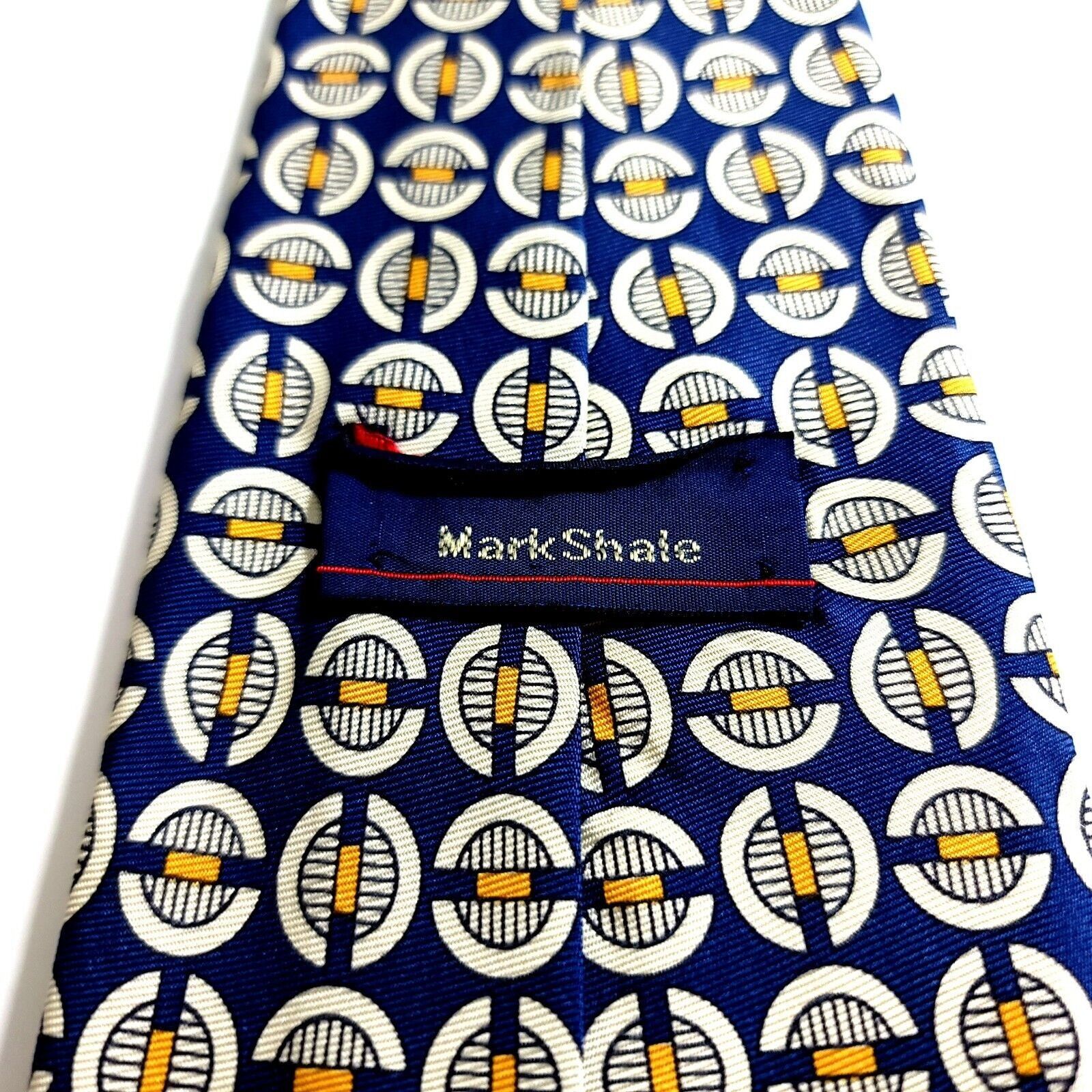 Vintage Mark Shale Blue Yellow Geometric Print Wide Silk Tie Size ONE SIZE - 3 Thumbnail