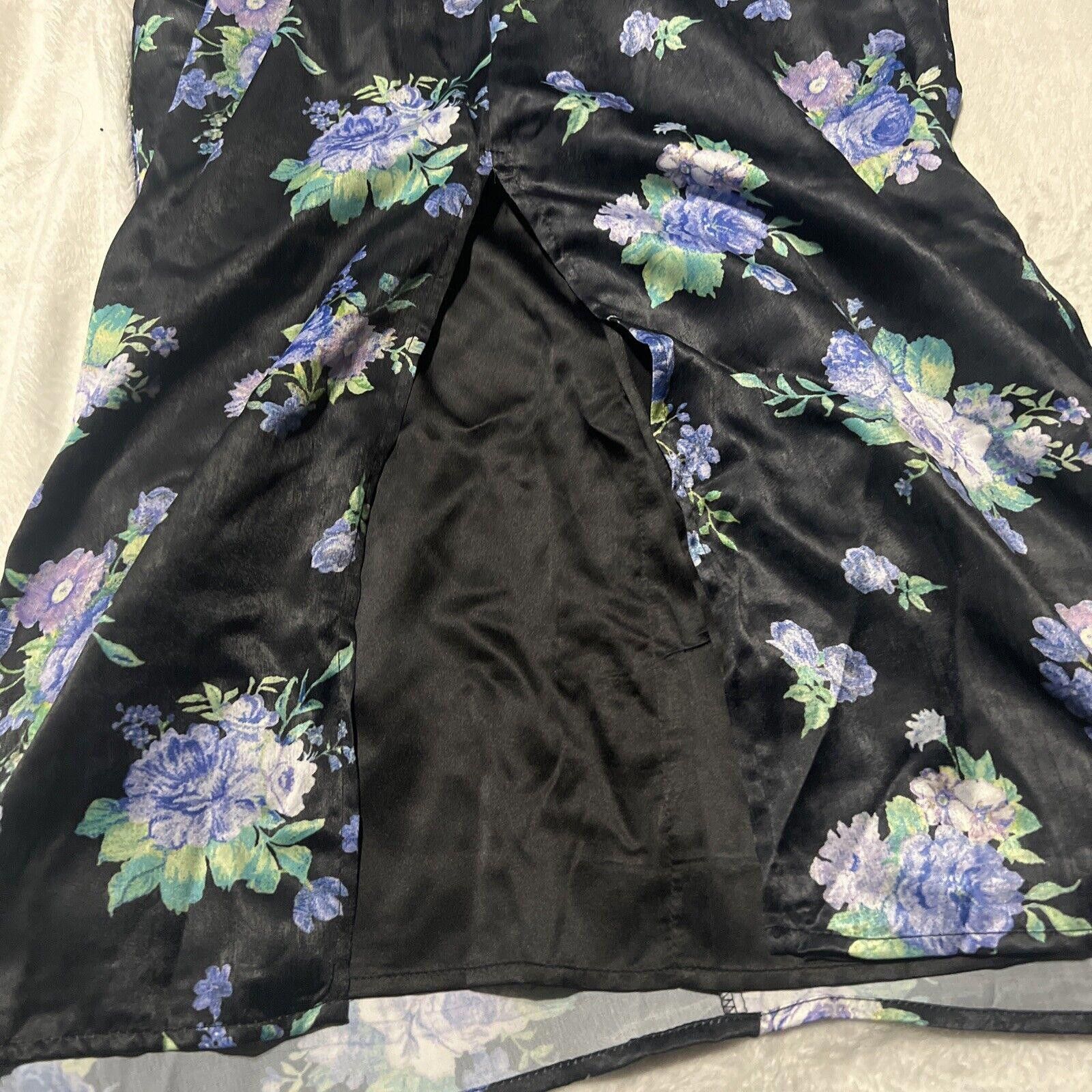 Designer S Weworewhat Satin Slip Floral Dress Blue Black Dolls Kill Size S / US 4 / IT 40 - 2 Thumbnail