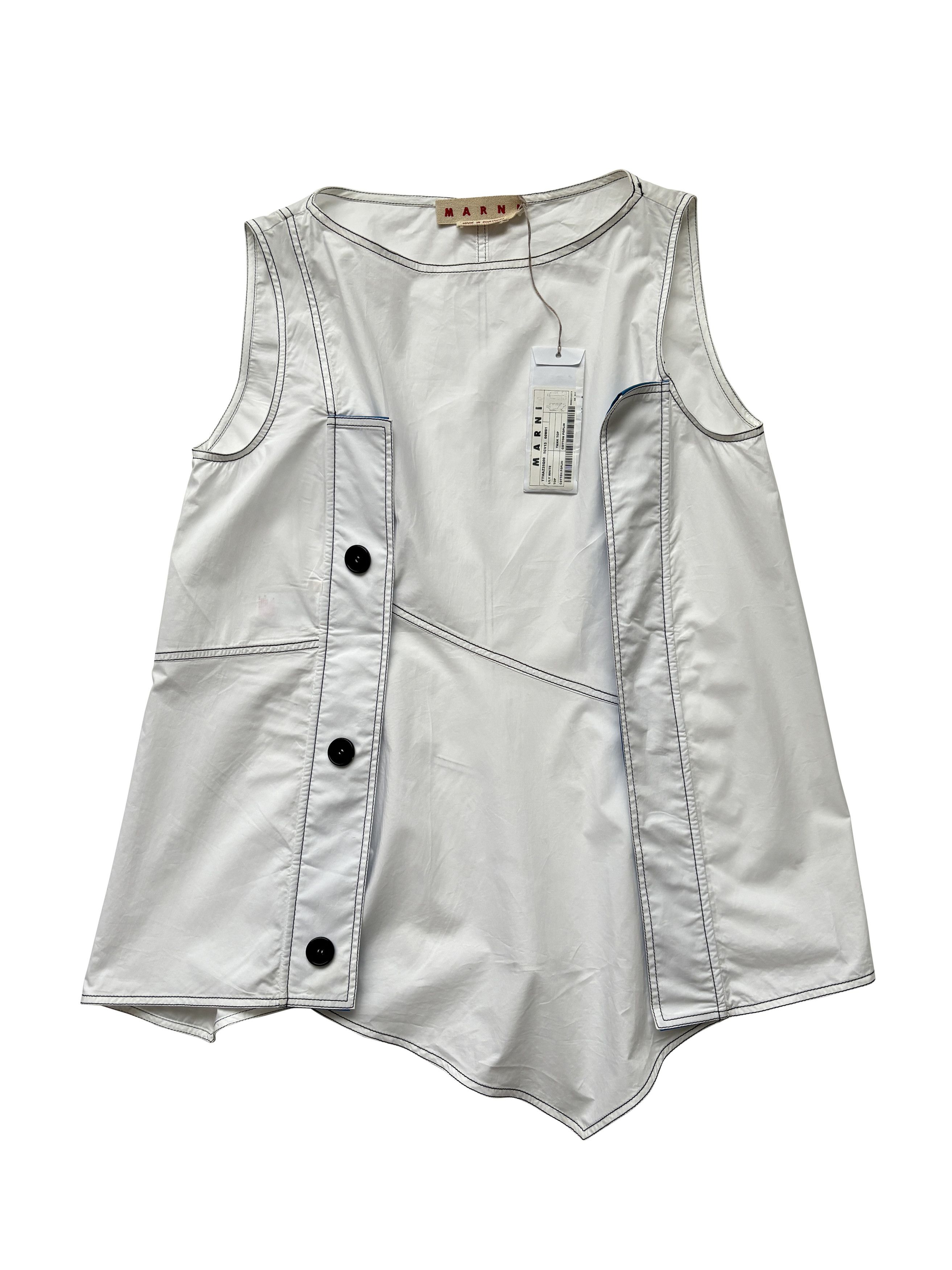 Marni ⚡️QUICK SALE⚡️Marni White with Blue Asymmetric Tank Top Size S / US 4 / IT 40 - 1 Thumbnail