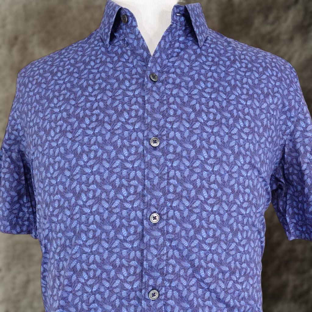 Vintage ZACHARY PRELL Button-Up Shirt Mens Large Blue Leaf Print Short Sleeve Casual Cotton Size US L / EU 52-54 / 3 - 1 Thumbnail