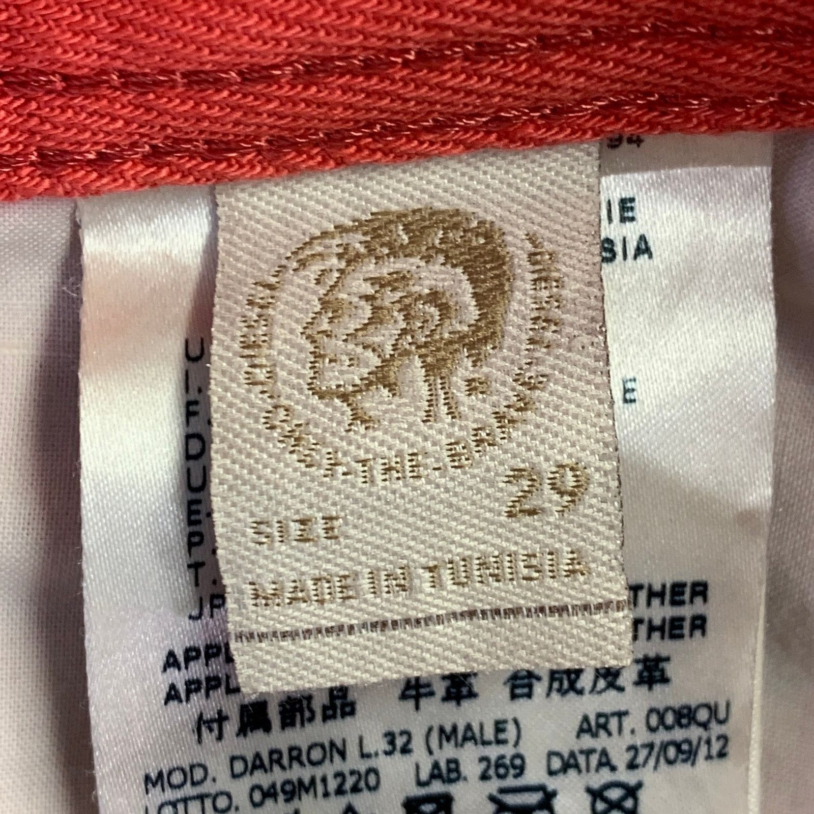 Diesel Darron Red Orange Cotton Twill Slim Tapered Button Fly Jeans Size US 29 - 7 Thumbnail
