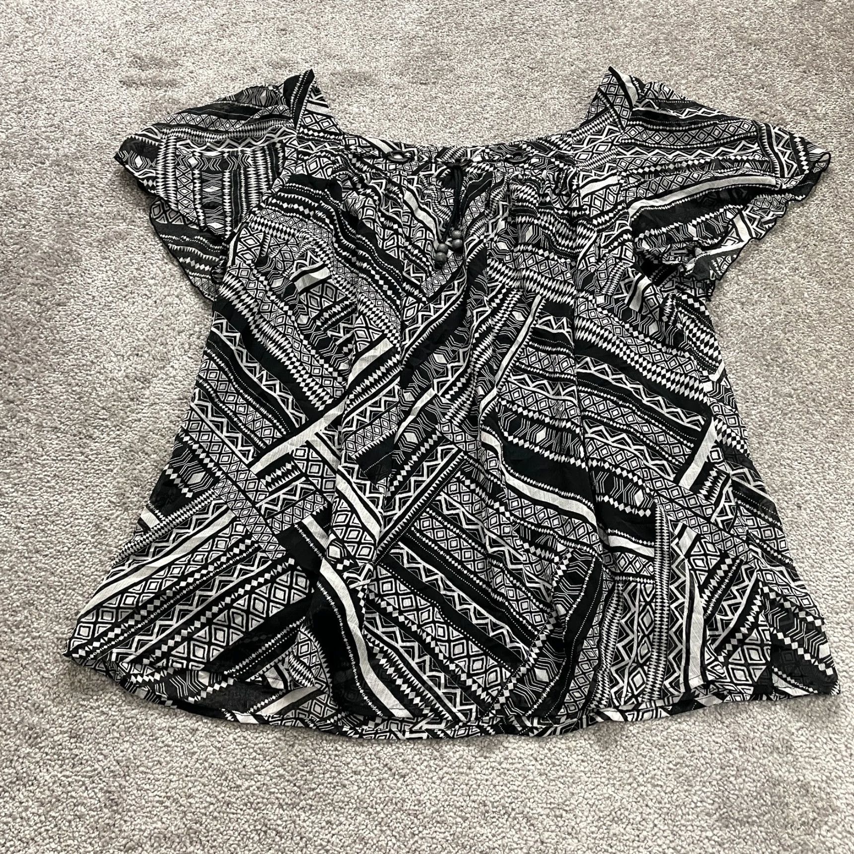 Vintage Unbranded Tunic Blouse Womens XL Black white Geometric Square Neck Casual Top Size XL / US 12-14 / IT 48-50 - 2 Thumbnail