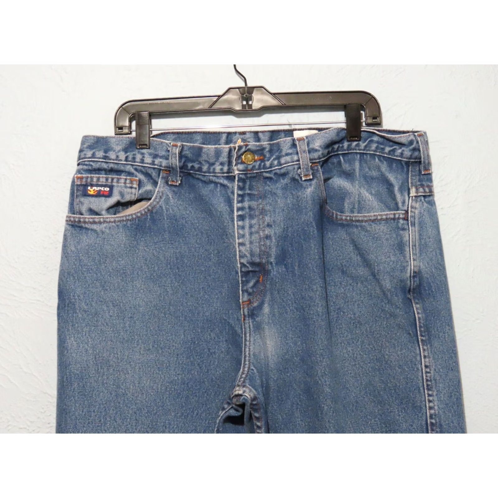 Vintage VINTAGE LAPCO Jeans FR Work Jeans 38x32 Blue Flame-Resistant Regular Mens 5-Pocket Straight Cotton Denim Zip Belt Loops Medium Wash 2112 Cat 2 Worn Size US 38 / EU 54 - 3 Thumbnail