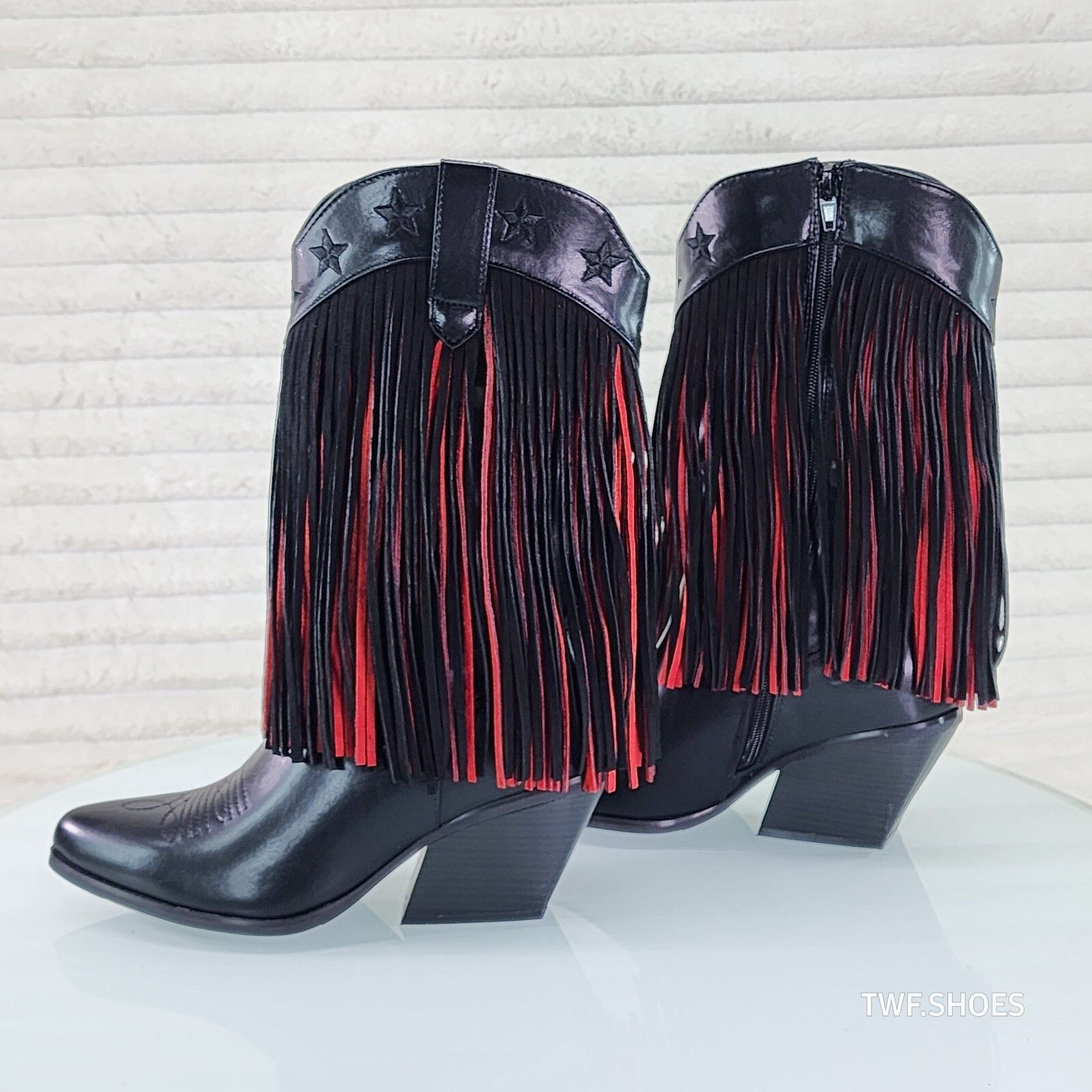 Other Country Swing Black and Red Fringe Western Cowgirl Boots Tuc Size US 9 / IT 39 - 4 Thumbnail