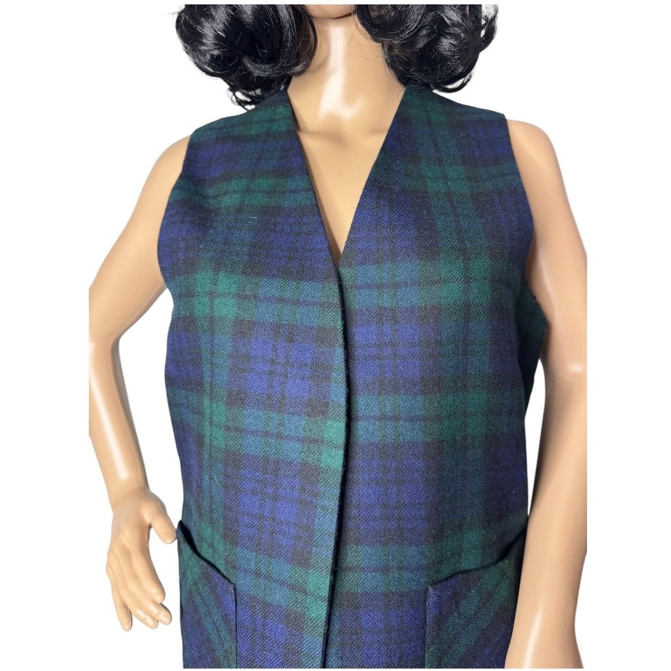Vintage Vtg Plaid Green wool open front pocketed vest lined medium Size M / US 6-8 / IT 42-44 - 3 Thumbnail
