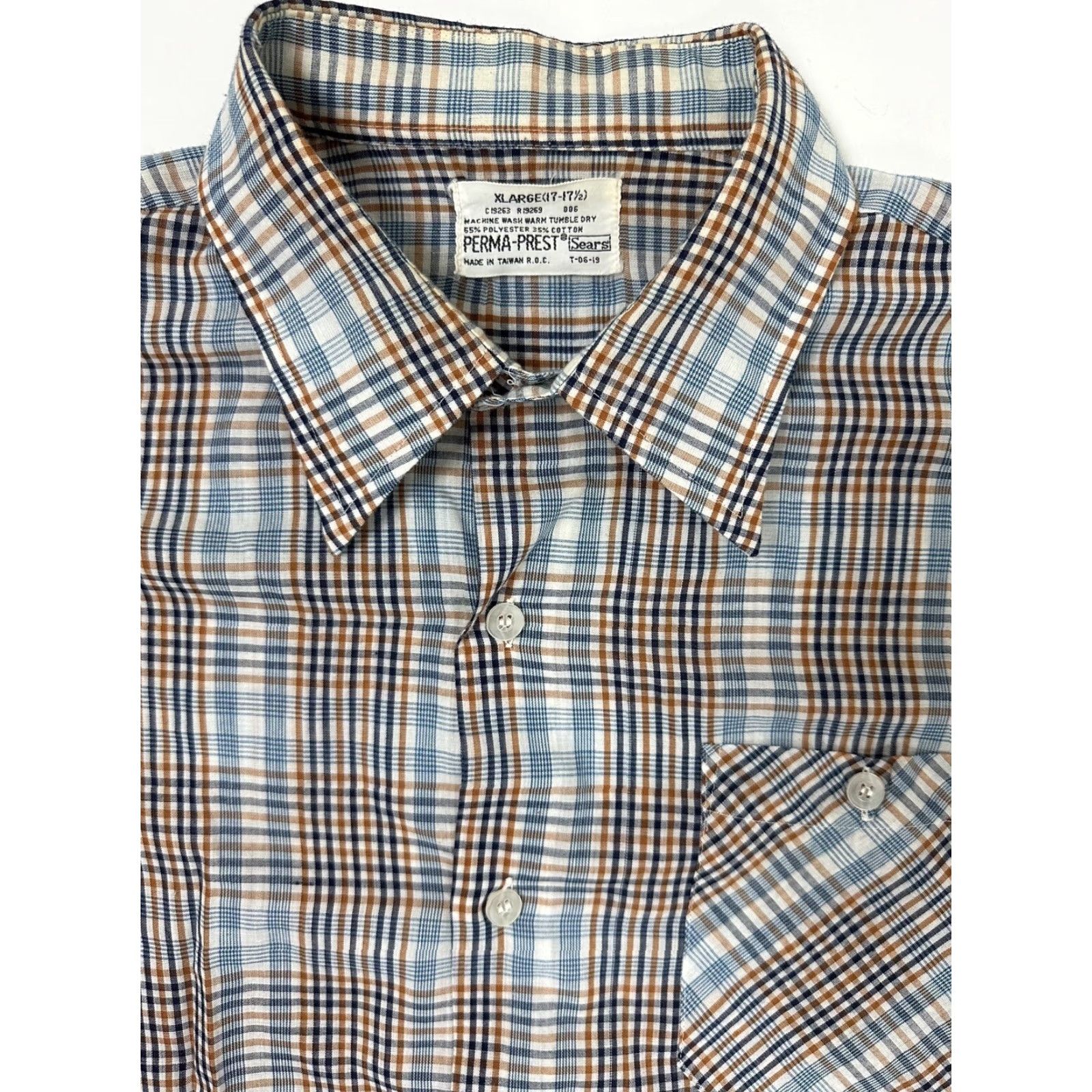 Sears VINTAGE Sears Perma-Prest Shirt Men XL Slim Plaid Long Sleeve Button Up Blue Size US XL / EU 56 / 4 - 2 Thumbnail