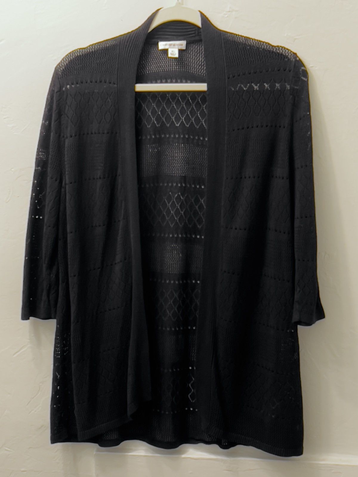 Croft & Barrow Croft & Barrow® Pointelle Open-Front Black Cardigan Size XL / US 12-14 / IT 48-50 - 2 Thumbnail