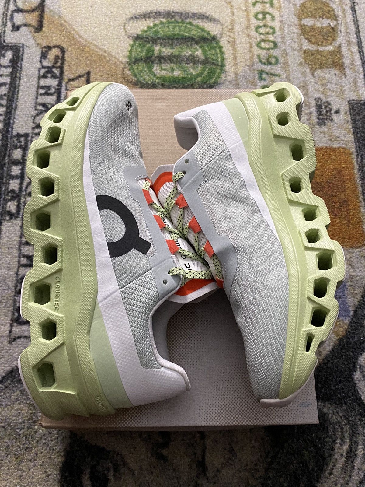 On On Running Cloudmonster Glacier Grey Meadow Green Size US 8.5 / IT 38.5 - 1 Thumbnail