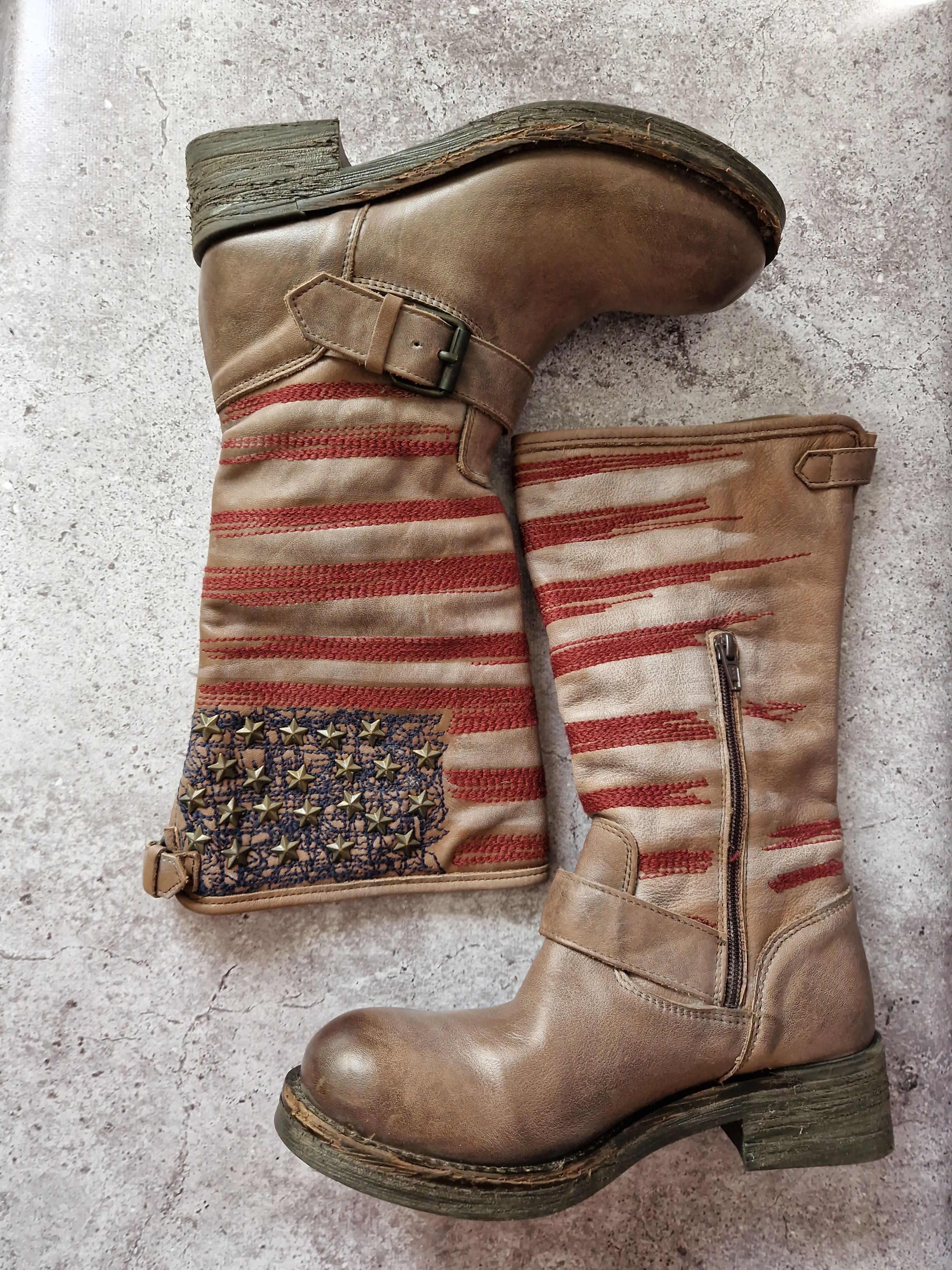Vintage Unique Genuine destroyed studded chunky USA flag faded boots Size US 4 / IT 34 - 6 Thumbnail