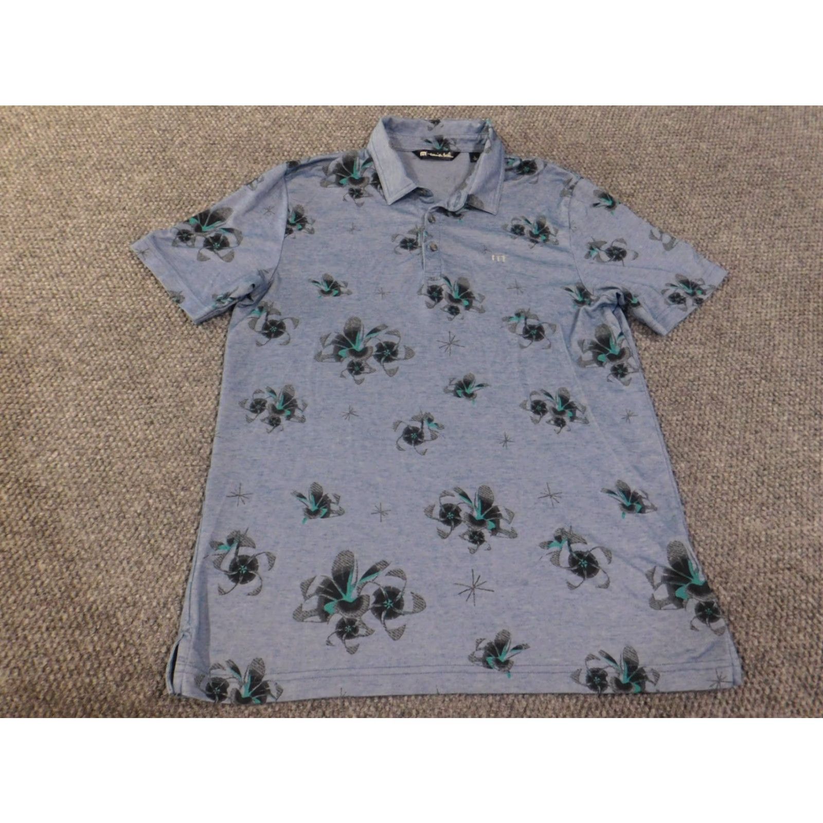 TravisMathew Travis Mathew Polo Mens Large Blue Geometric Performance Stretch Golf Logo Shirt Size US L / EU 52-54 / 3 - 2 Thumbnail