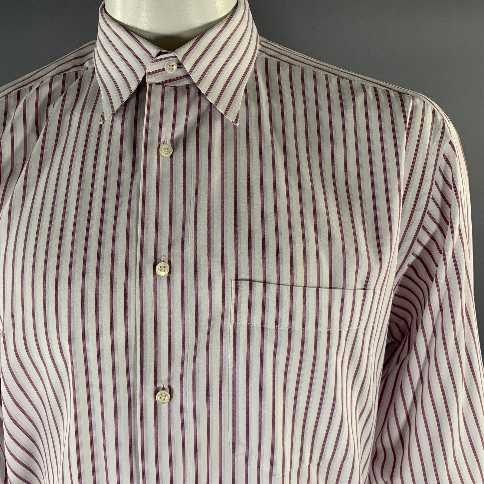 Ermenegildo Zegna ERMENEGILDO ZEGNA White Purple Blue Stripe Long Sleeve Shirt Size US XL / EU 56 / 4 - 2 Thumbnail