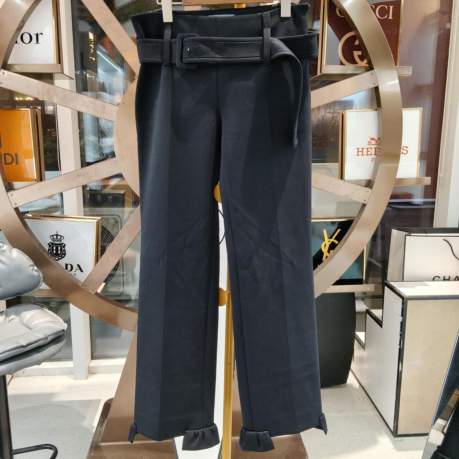 Prada Prada Belted Ruffle Hem Pants Size 40 Size 27" / US 4 / IT 40 - 1 Thumbnail