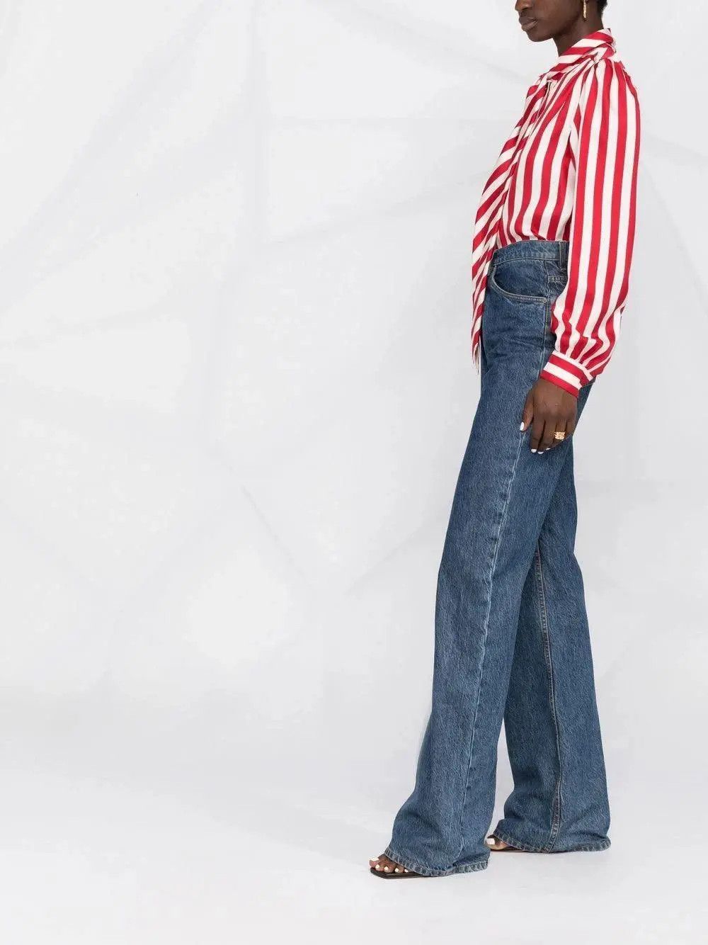Saint Laurent Paris o1s1wg111024 Lavallière Shirt in Striped in Red/White Size M / US 6-8 / IT 42-44 - 7 Thumbnail