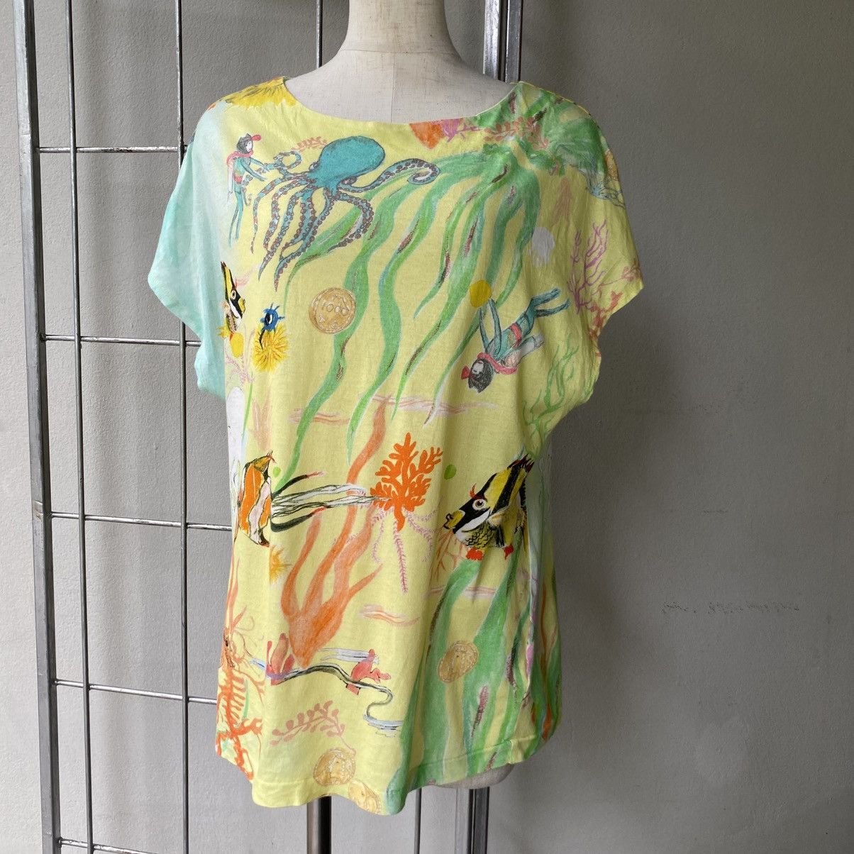 Tsumori Chisato TSUMORI CHISATO Yellow Ocean Print Short Sleeve Blouse Size XS / US 0-2 / IT 36-38 - 18 Thumbnail