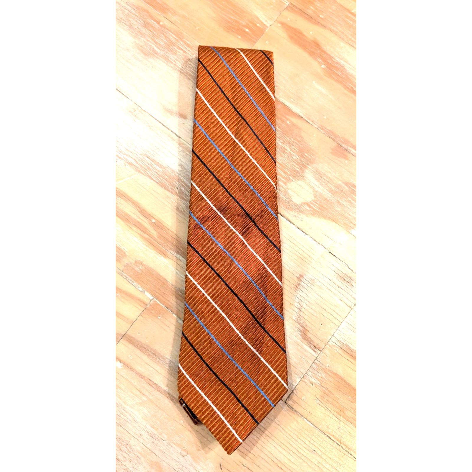 Roundtree & Yorke Roundtree Yorke Tie Orange Cream Black Blue Stripes Silk Tie Size ONE SIZE - 1 Thumbnail
