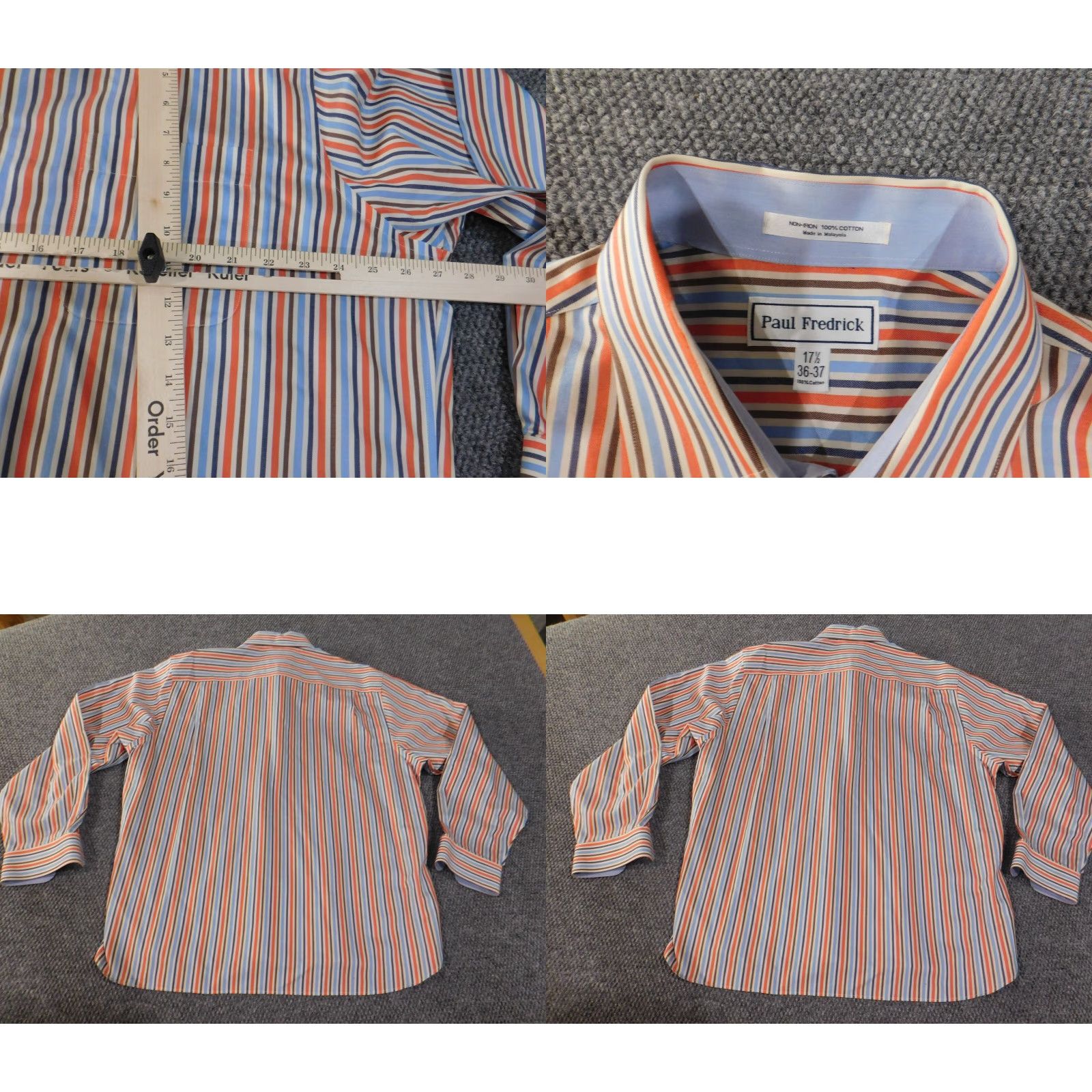 Vintage Paul Fredrick Dress Shirt Shirt 17.5 Orange Striped Mens Business Button-Up Office Size 48R - 8 Thumbnail