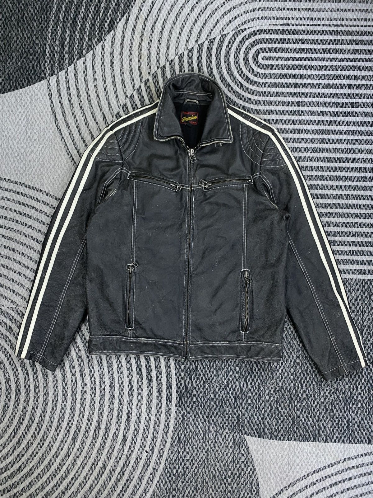 Leather 🔥Vintage Freedom White Stripe Bikers Leather Jacket Size US M / EU 48-50 / 2 - 1 Thumbnail