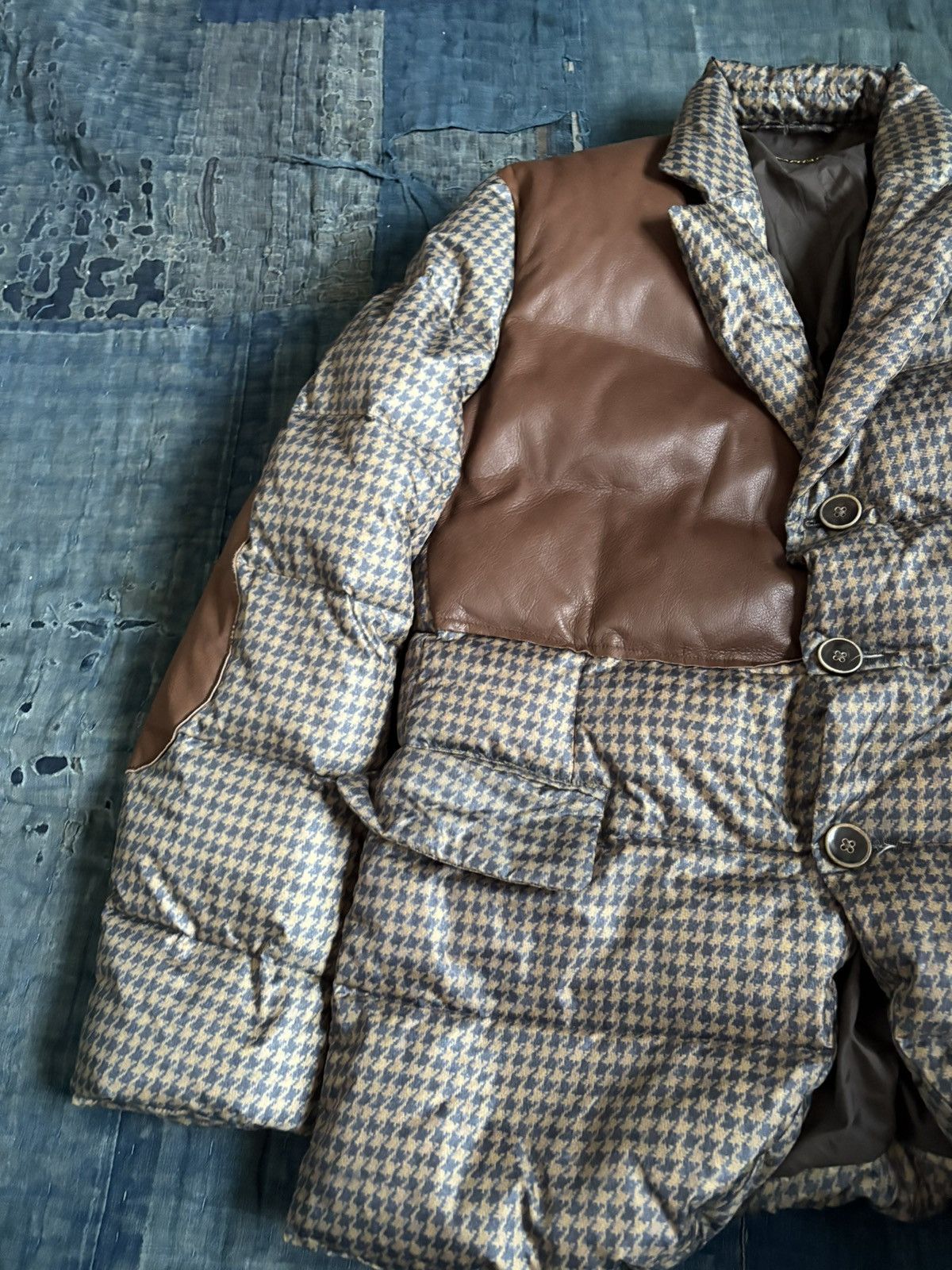 Kapital kapital leather elbow patch Houndstooth printed jacket Size US L / EU 52-54 / 3 - 6 Thumbnail
