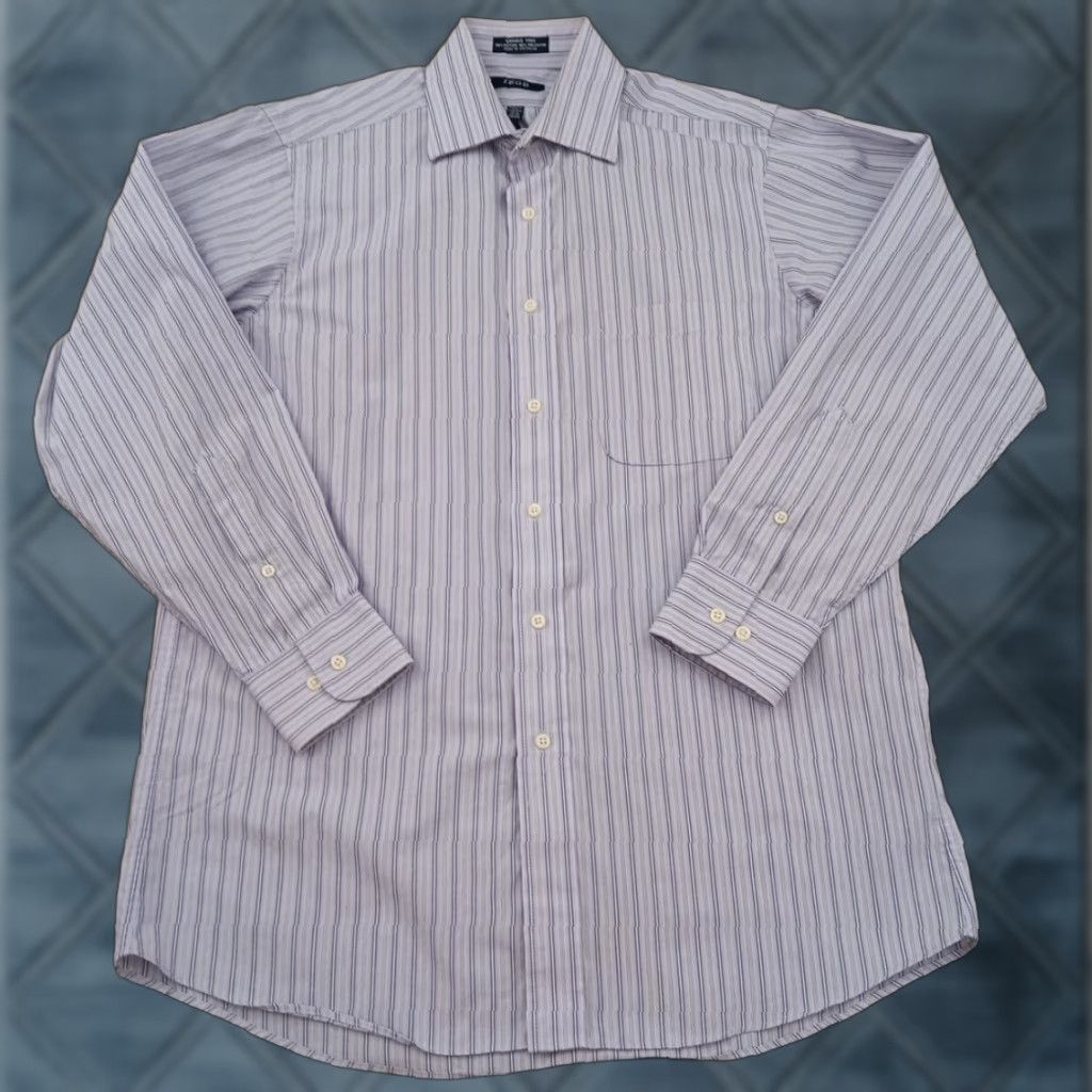 Izod IZOD Shirt Mens Medium Purple Striped Long Sleeve Button Up Cotton Blend Size US M / EU 48-50 / 2 - 1 Thumbnail
