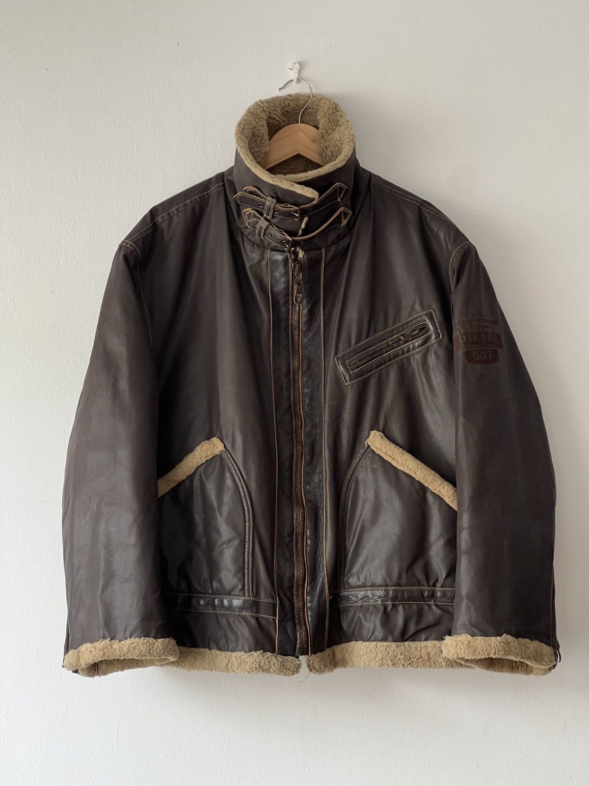 Diesel × Japanese Brand × Vintage Diesel DMB 1955 Vintage Waxed Cotton & Shearling Jacket Size US XL / EU 56 / 4 - 1 Thumbnail