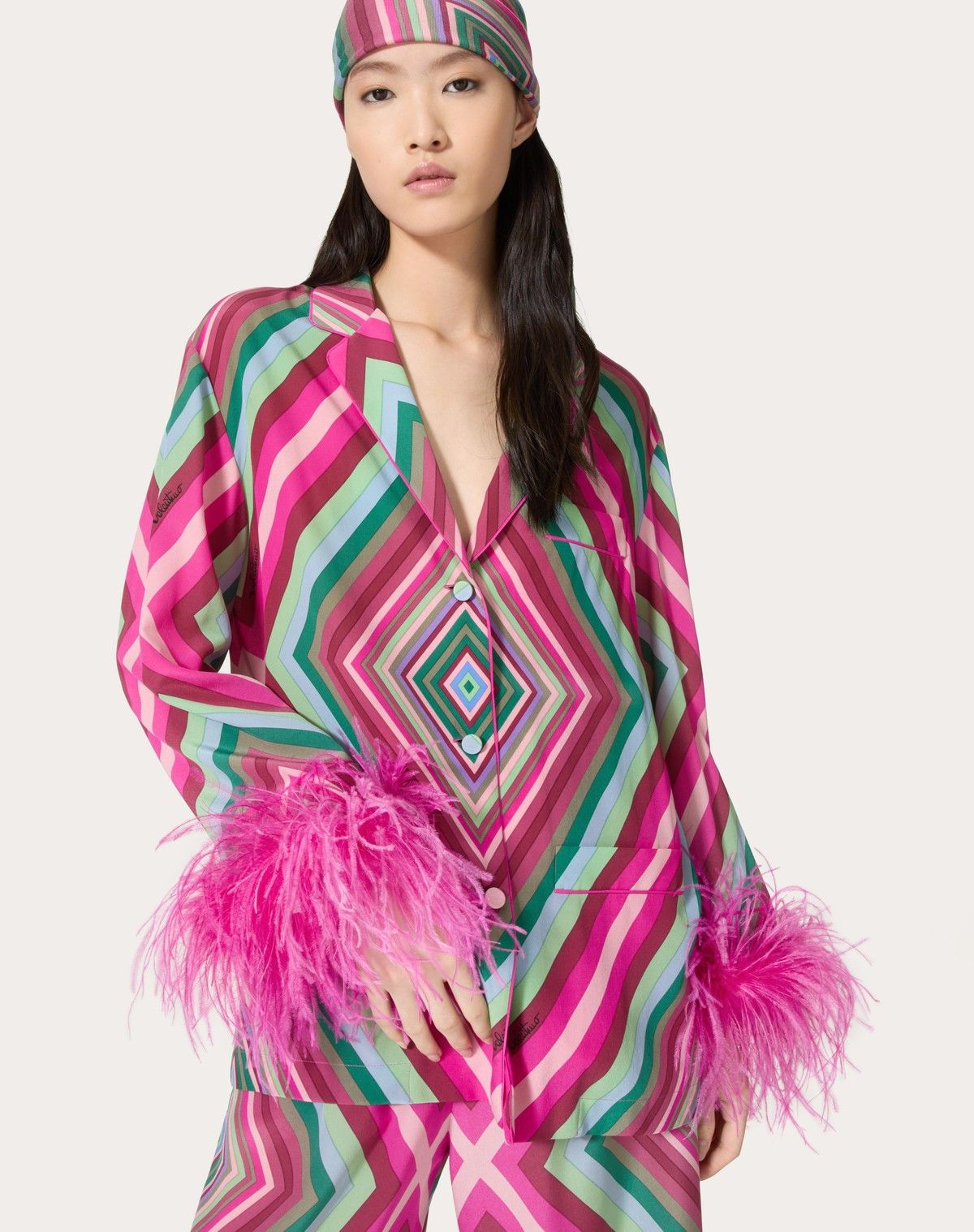 Valentino o1s1wg110525 Rhombus 75 Crepe De Chine Shirt in Multicolor Size XS / US 0-2 / IT 36-38 - 5 Thumbnail