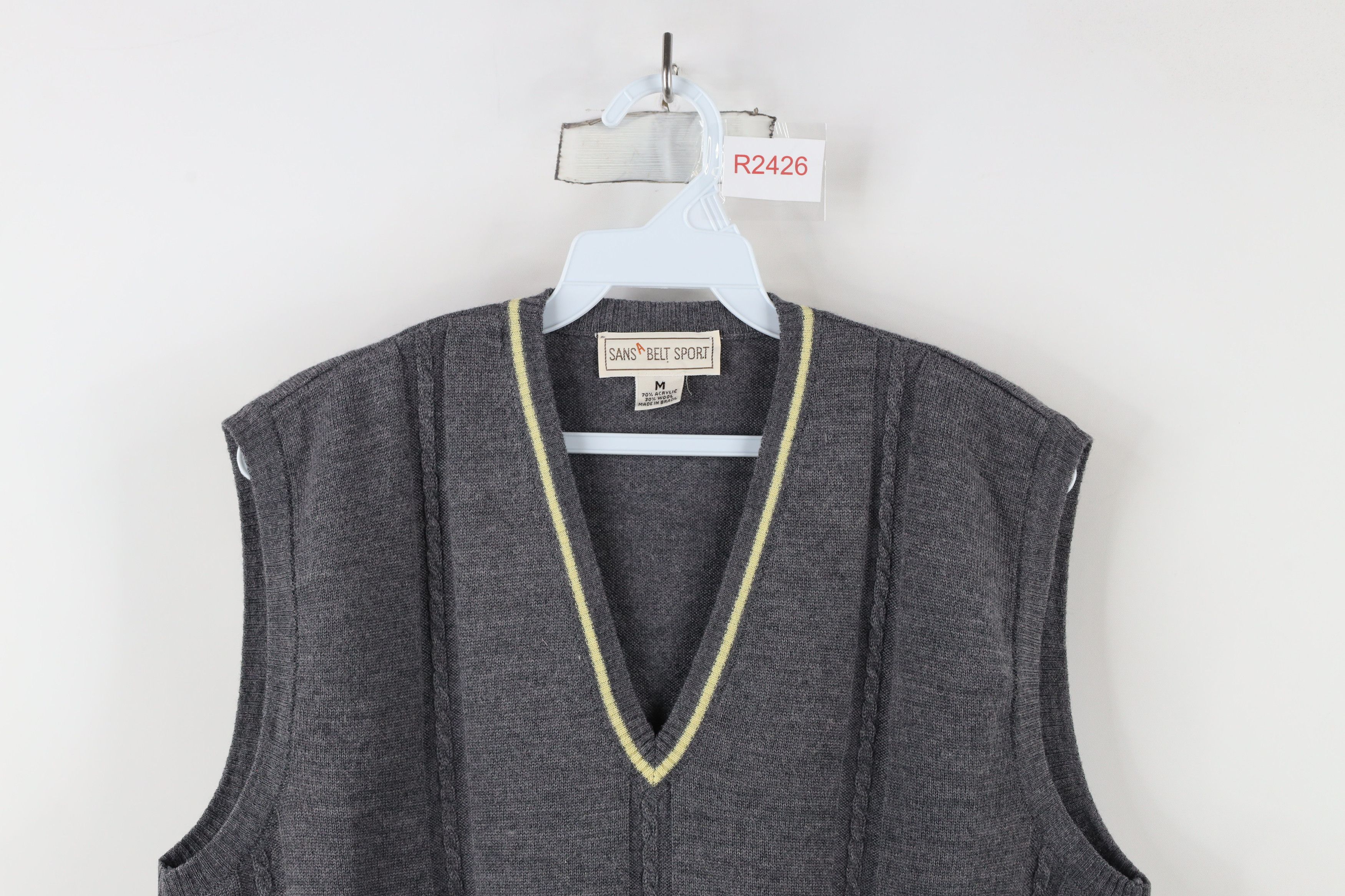 Vintage Vintage 90s Dapper Blank Cable Knit V-Neck Sweater Vest Gray Size US M / EU 48-50 / 2 - 2 Thumbnail