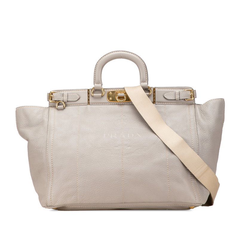 Prada Prada Prada Logo Leather 2way Handbag Leather Shoulder Bag Size ONE SIZE - 1 Thumbnail
