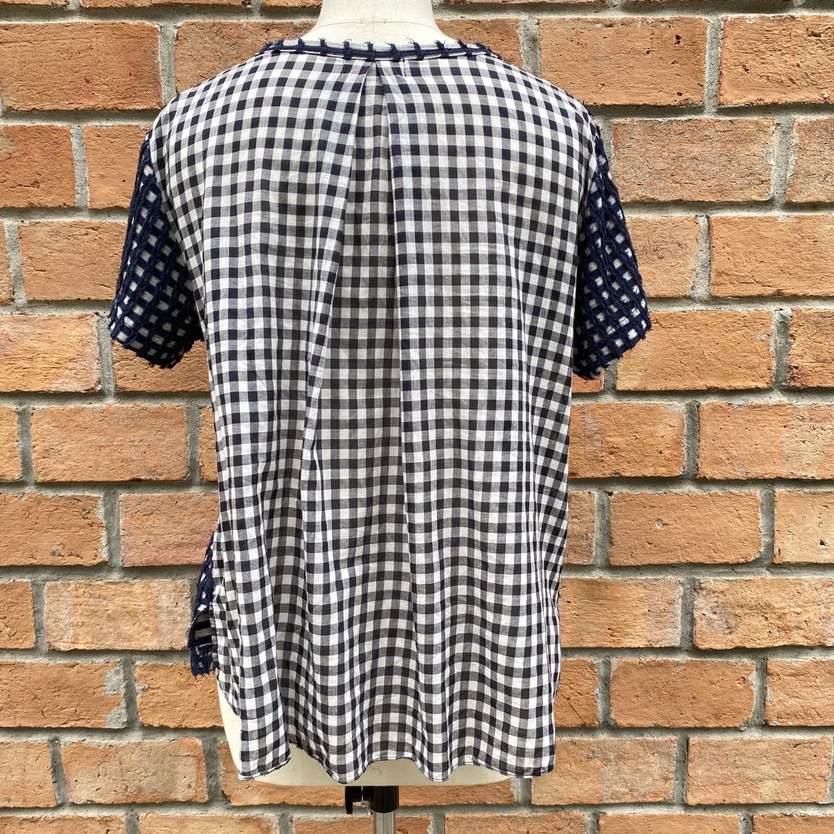 Zucca Zucca Navy Textured Grid Front Top with Sheer Back Panel Size M / US 6-8 / IT 42-44 - 20 Thumbnail