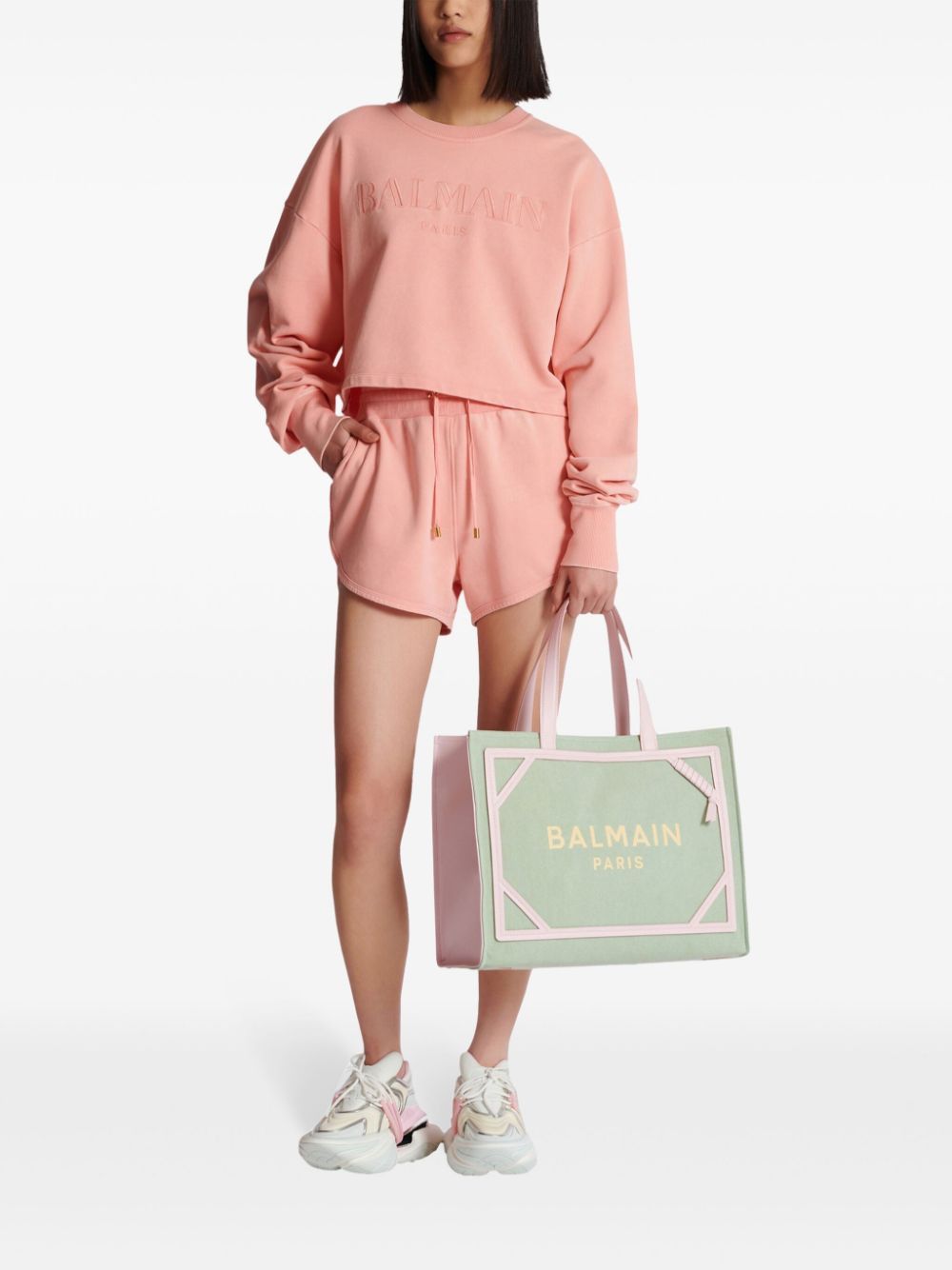 Balmain o1s1wg110725 Cropped Sweatshirt in Pink Size L / US 10 / IT 46 - 7 Thumbnail