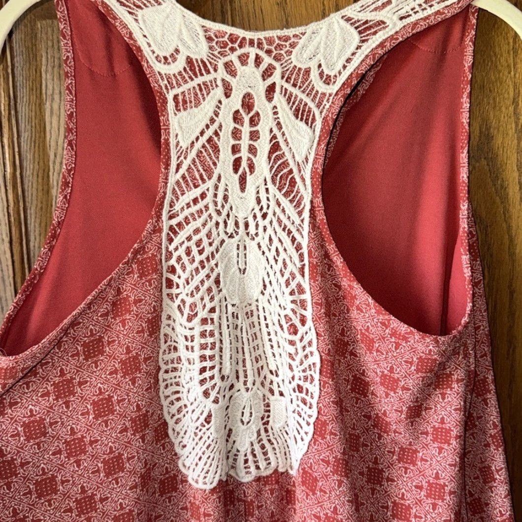 Vintage Miami Dress Midi Women L Burnt Orange Crochet Accent Flowy Sleeveless Sundress Size L / US 10 / IT 46 - 2 Thumbnail
