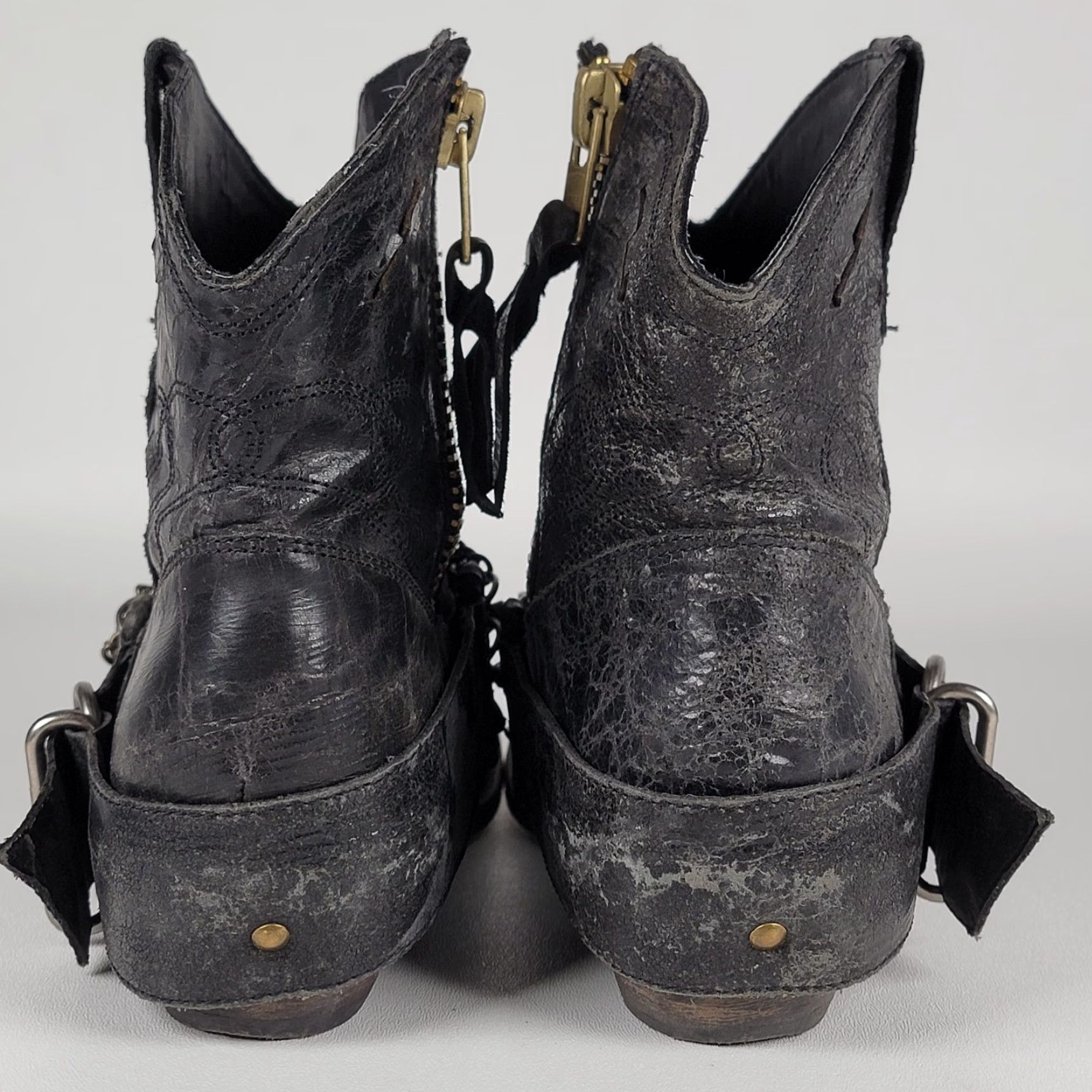 Steve Madden Steve Madden Brasko Women Cowboy Bootie Leather Chains Rhinestones Festival 8.5 Black Leather Bootie Cowboy Womens 8.5 Size ONE SIZE - 7 Thumbnail