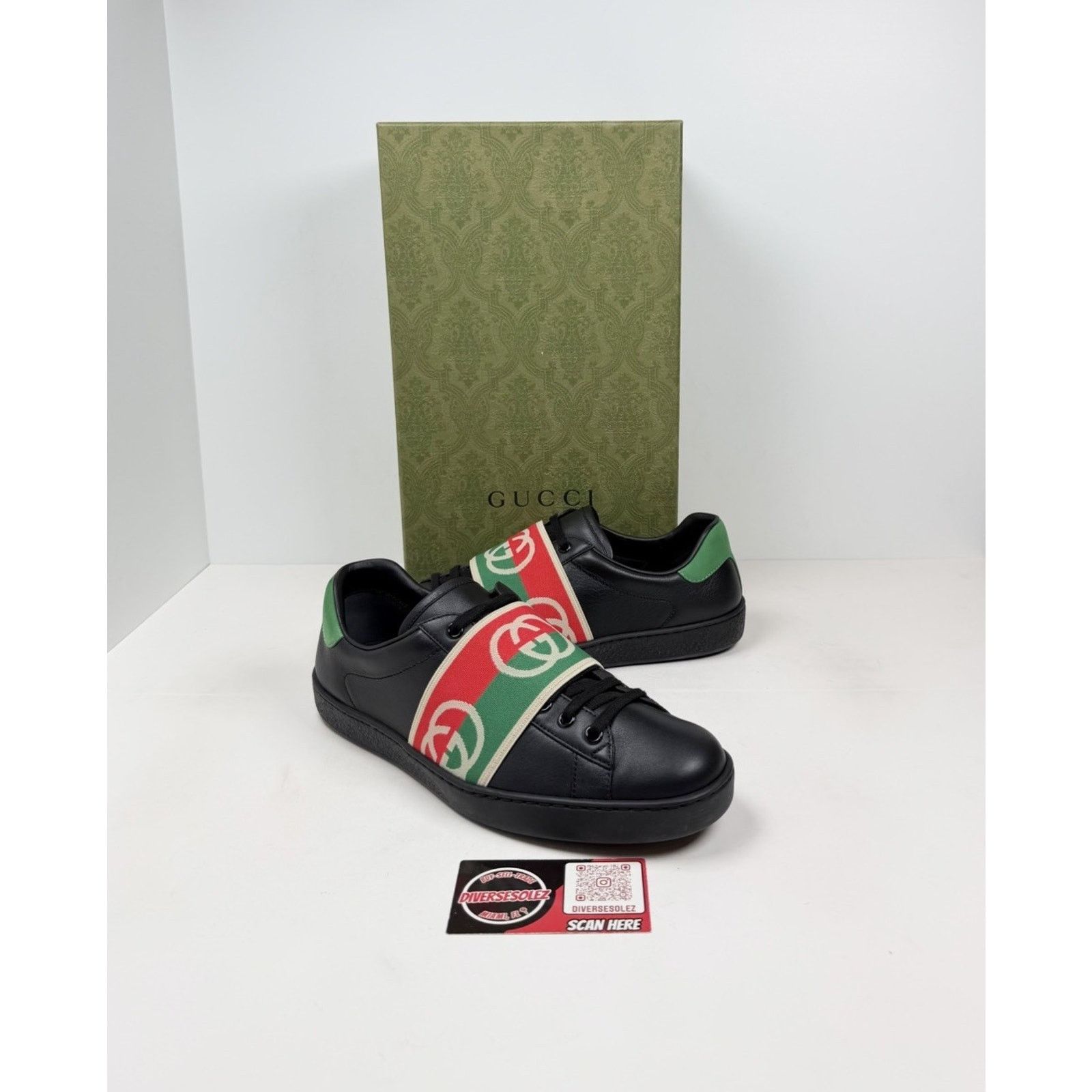 Gucci Size 8US - Gucci Ace Elastic Web Leather Sneakers Size US 8 / EU 41 - 1 Thumbnail