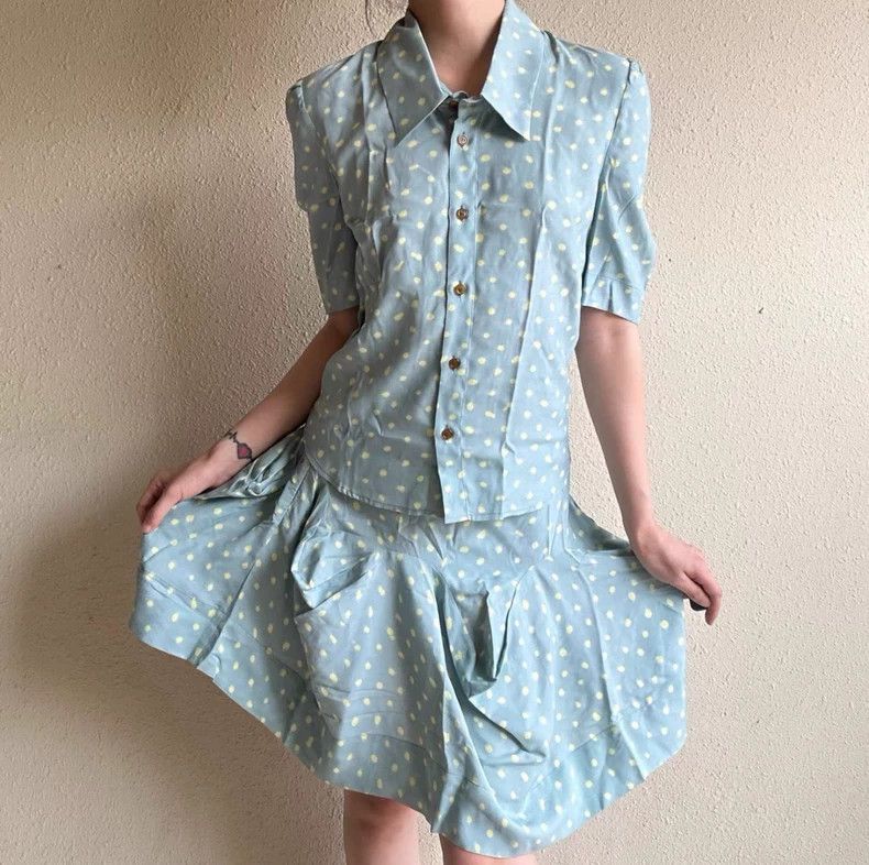 Vivienne Westwood Vivienne Westwood Aqua Polka Dot Set: Shirt and Asymmetric Size XS / US 0-2 / IT 36-38 - 3 Thumbnail