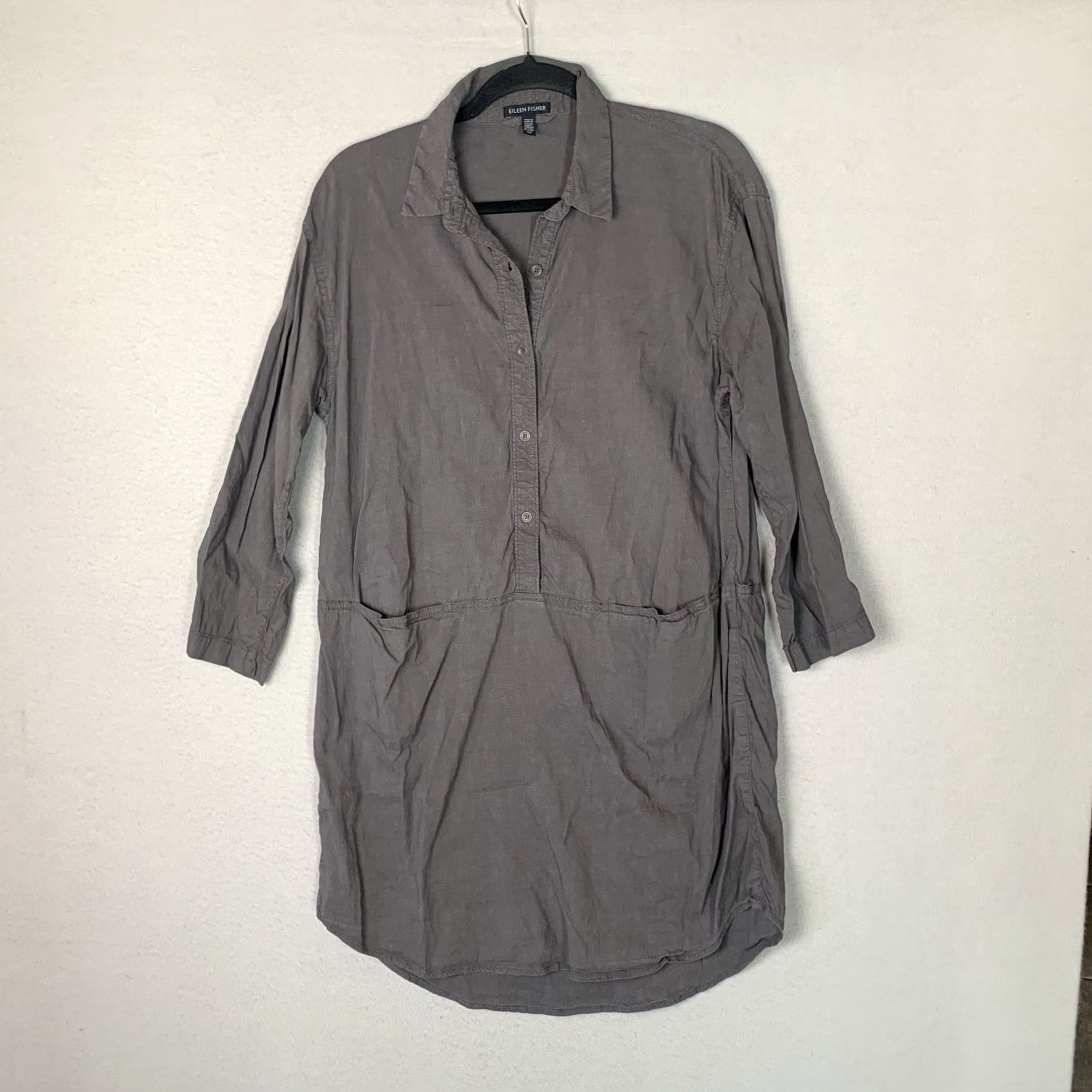 Eileen Fisher Eileen Fisher Shirt Womens Small Gray Linen Blend Button Office Siren Size S / US 4 / IT 40 - 2 Thumbnail
