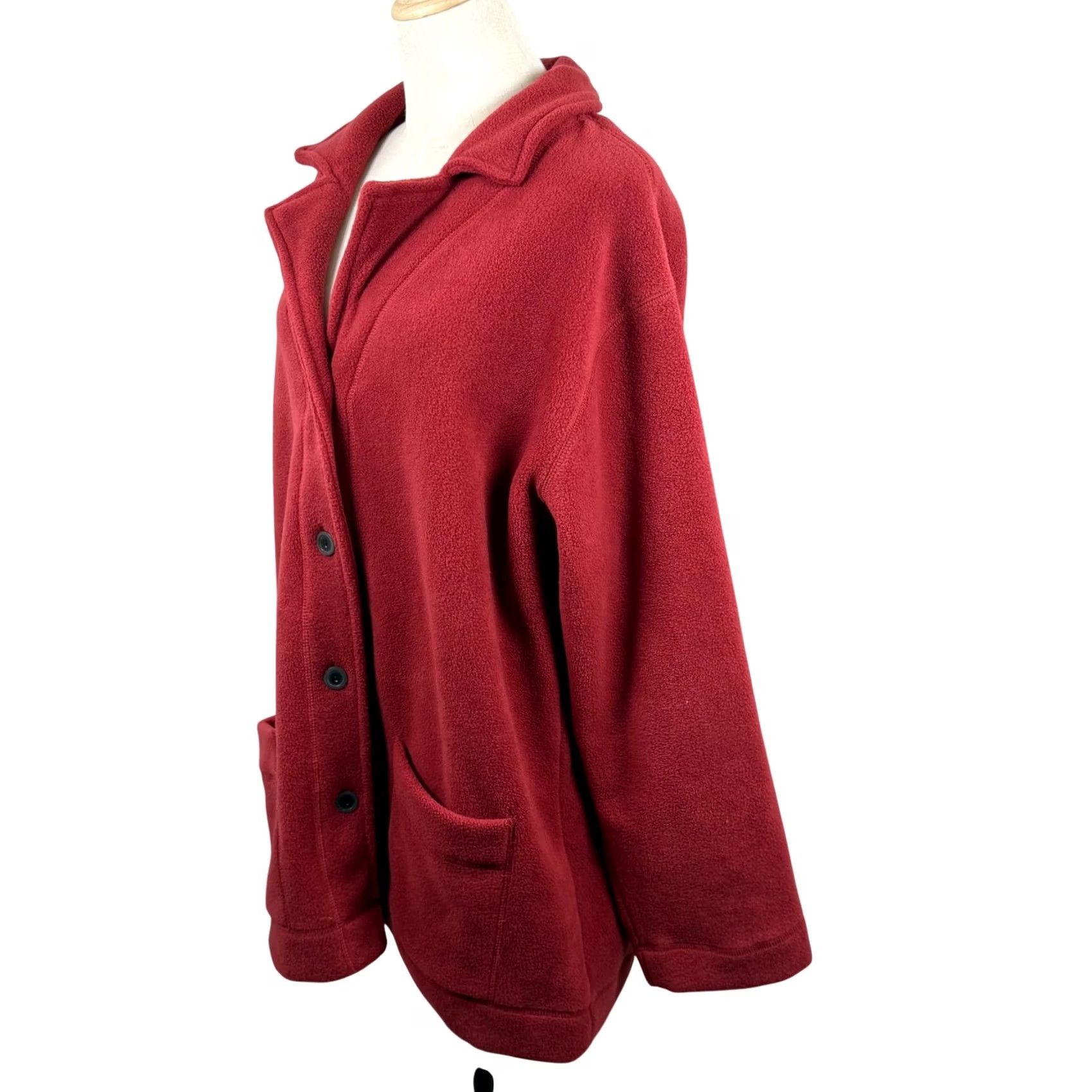 Vintage Oversized Lg Vintage Kmart 90s Fleece Cardigan Jacket Red Button Pockets Cabin Size L / US 10 / IT 46 - 4 Thumbnail