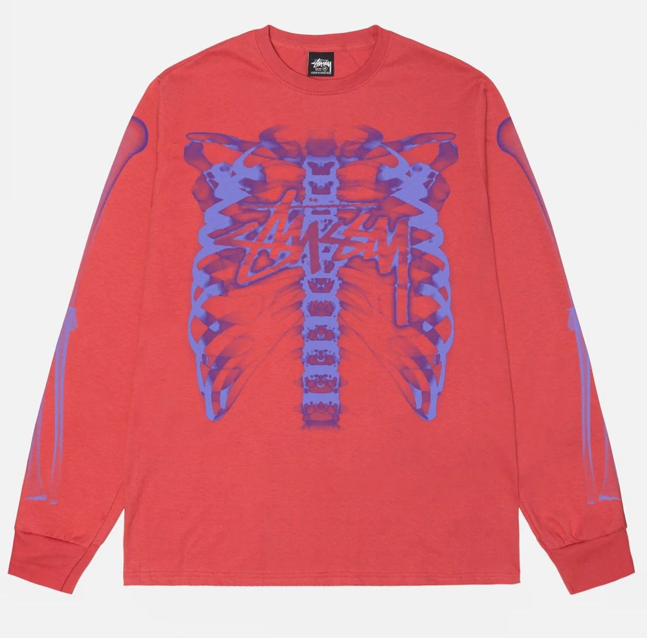 image of Stussy Rib Cage 3M Reflective Print Long Sleeve T-Shirt Red, Men's (Size 2XL)