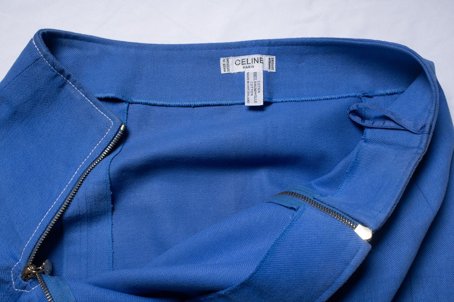 Celine Celine, blue cotton midi skirt with golden zippers Size 32" / US 10 / IT 46 - 7 Thumbnail