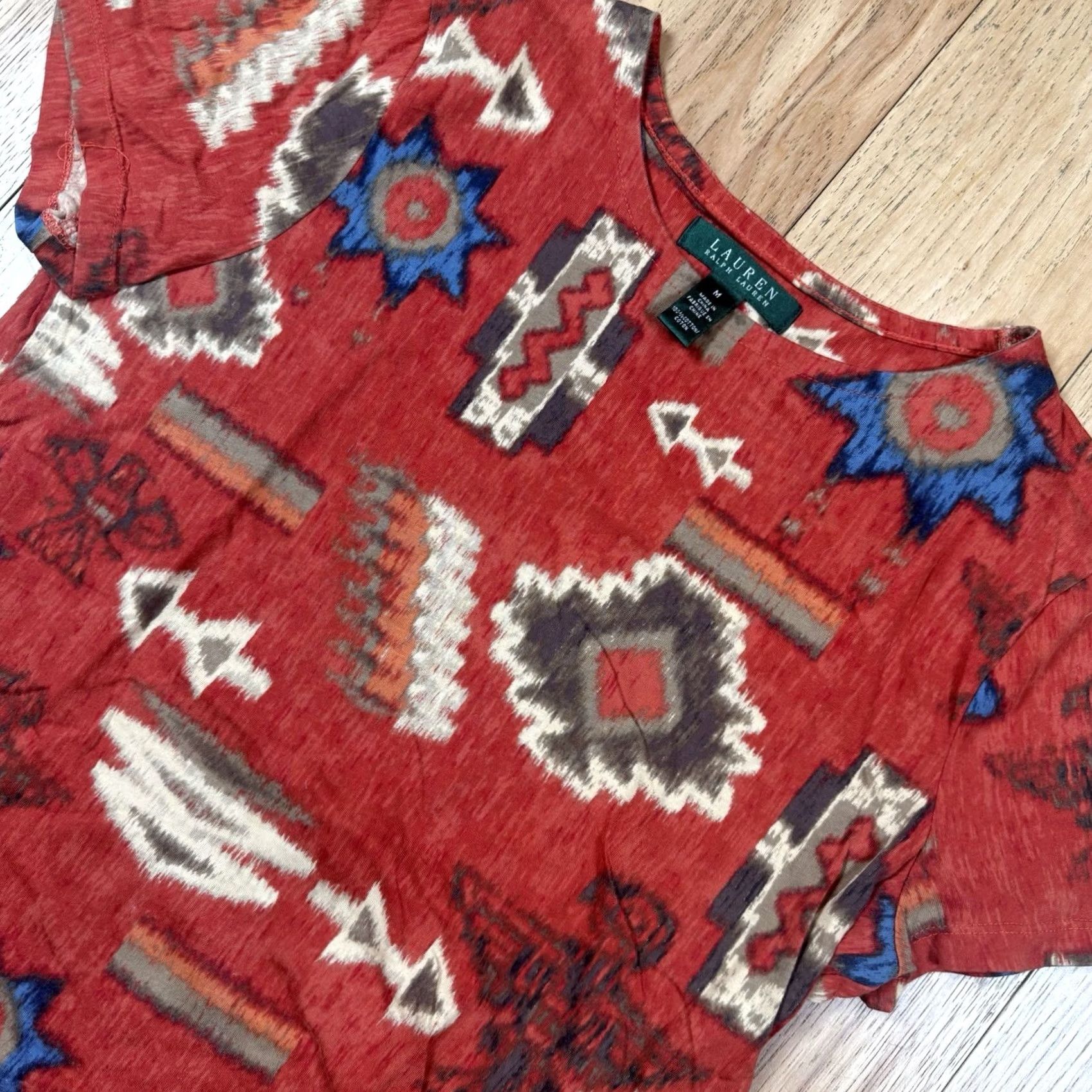 Ralph Lauren Lauren Ralph Lauren Southwest Aztec T Shirt Womens Medium Multicolor Short Sleeve Aztec Theme M Womens Size M / US 6-8 / IT 42-44 - 2 Thumbnail
