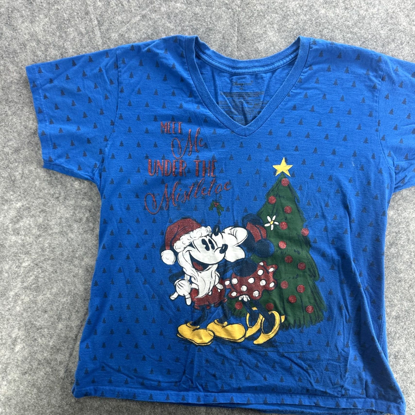 Disney VINTAGE Disney Shirt Womens 2XL Blue Minnie Mickey Christmas Tree Holiday Tee Size XXL / US 16-18 / IT 52-54 - 2 Thumbnail